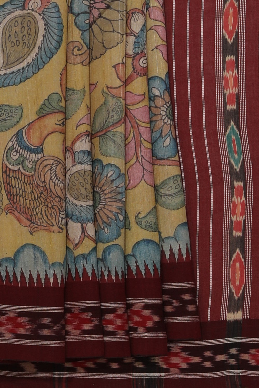 Kalanjali Kalamkari Hand-Painted Tussar Silk Saree