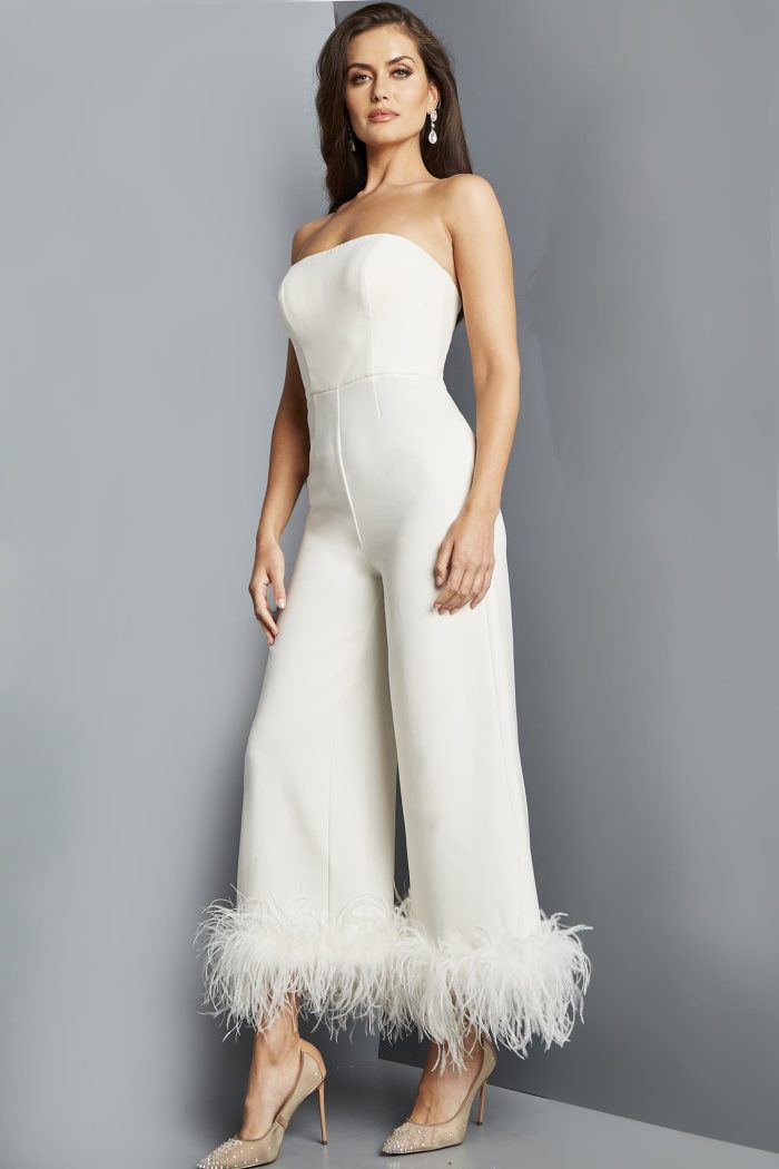Jovani 22590 Long Evening Feather Formal Jumpsuit - view 8