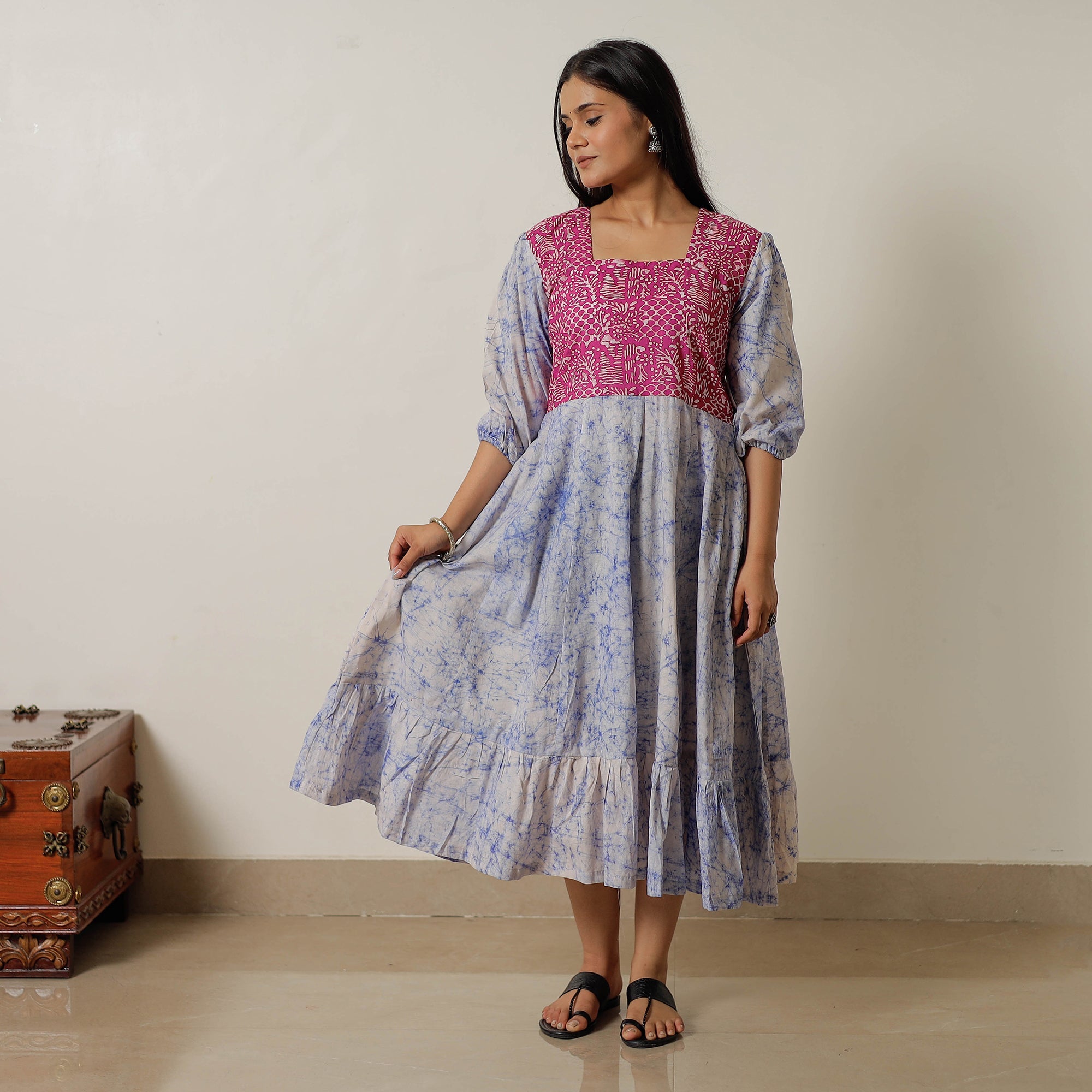 ITOKRI CASUALS Blue - Hand Batik Printed Cotton Flared Dress 03