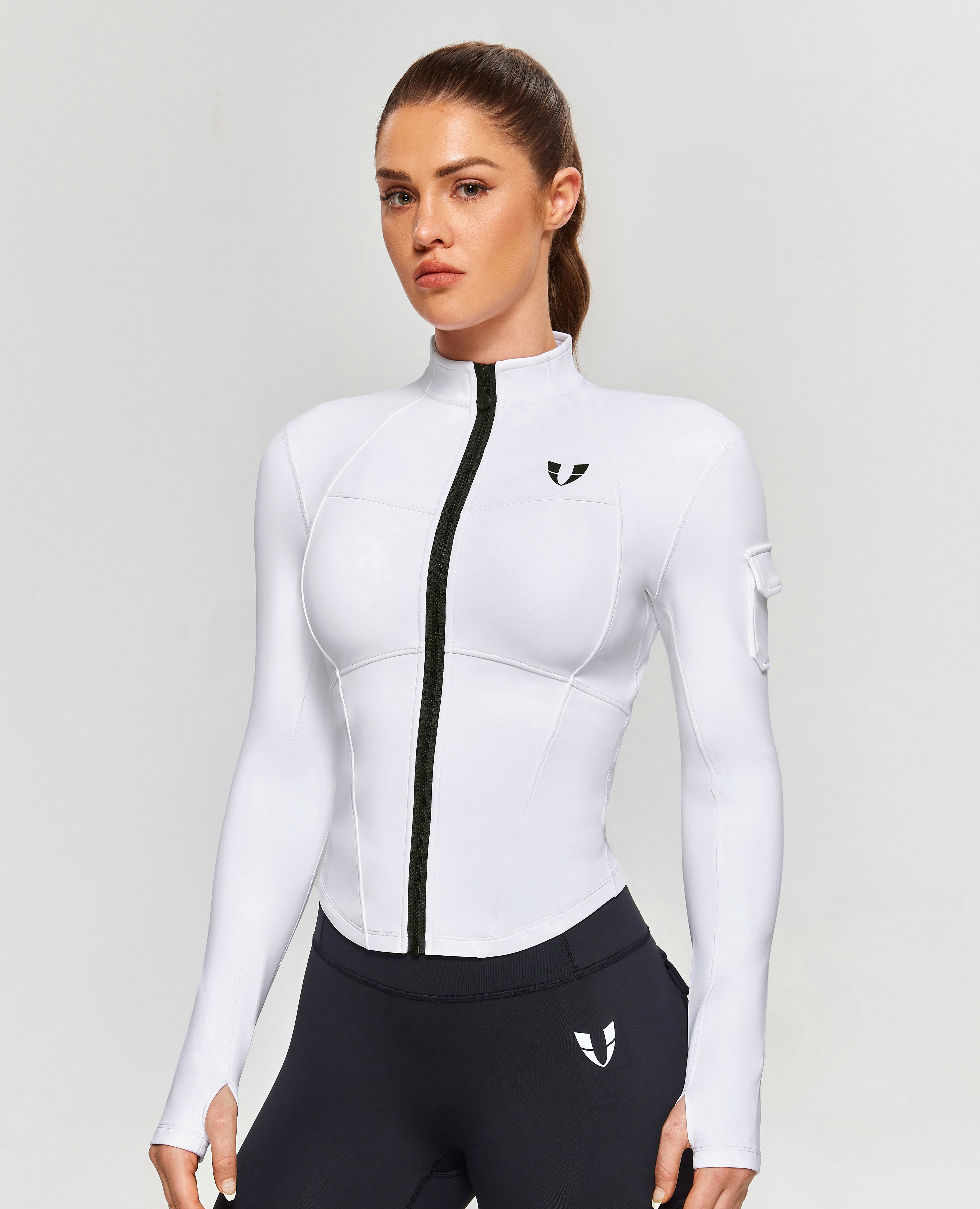 FIRM ABS Stand Collar Fitness Moto Jacket - White