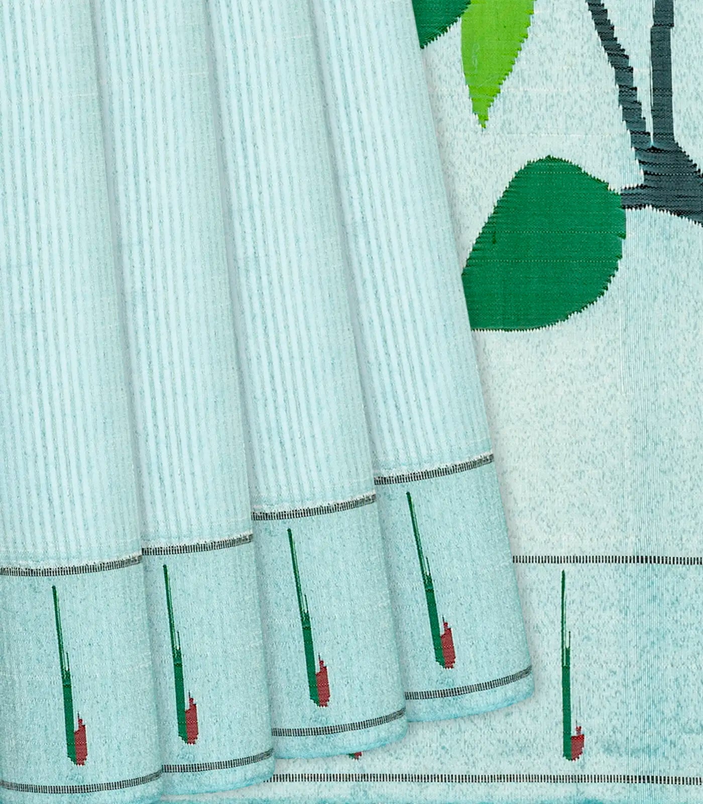 RmKV Turquoise Handloom Paithani Silk Saree With Stripes-Turquoise