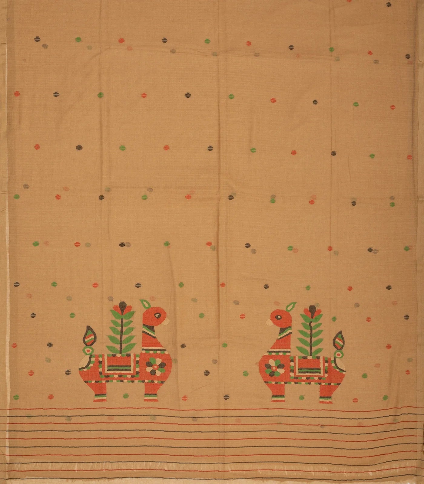 RmKV Beige Handloom Bengal Cotton Saree With Horse Motifs - view 2