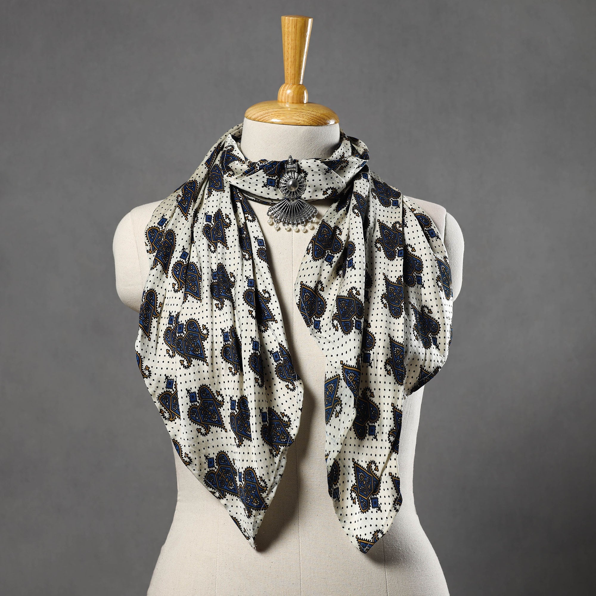 HAVELI CHRONICLES Block Printed Modal Silk Pendant Necklace Scarf 41