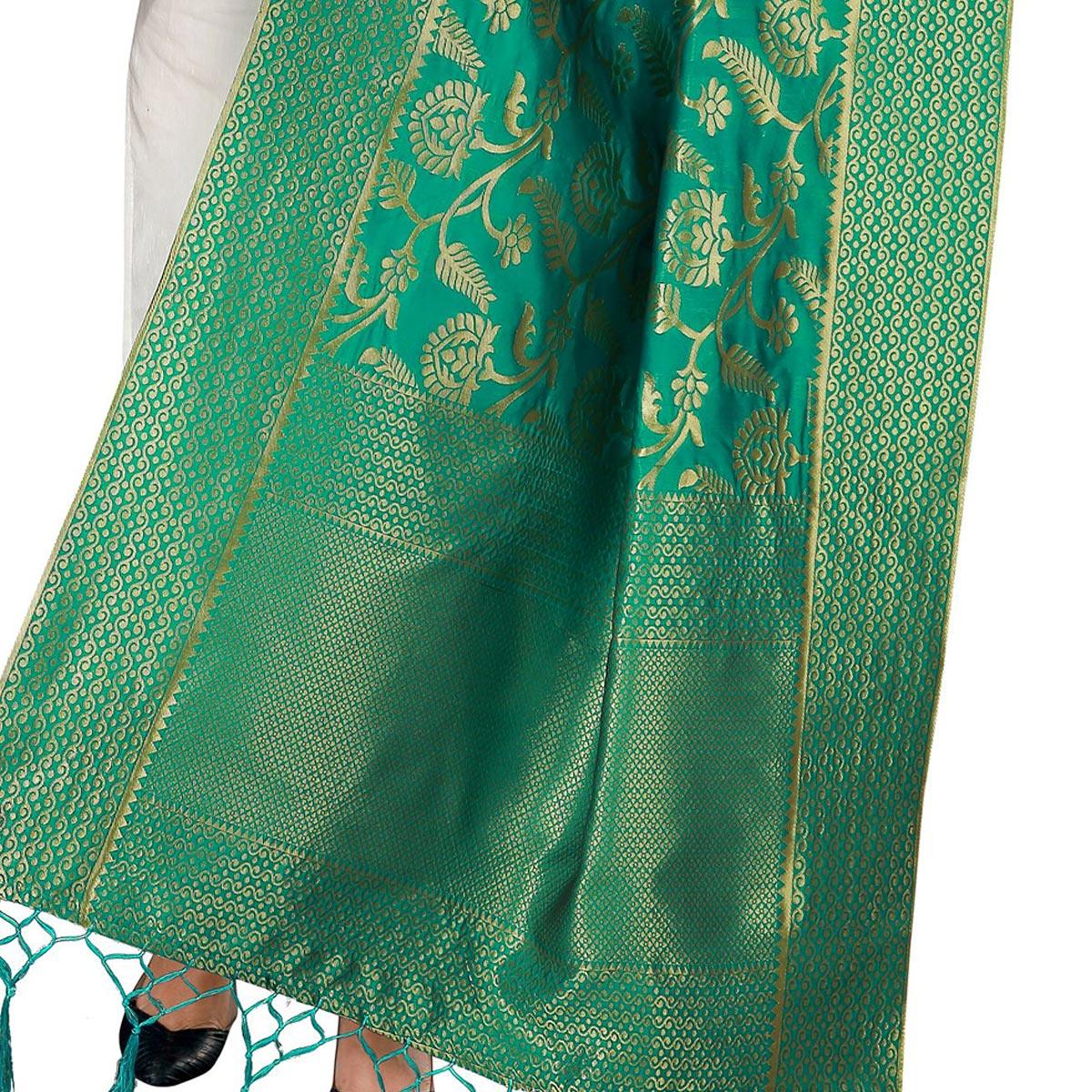 Peachmode Seller Engrossing Green Colored Festive Wear Banarasi Silk Dupatta - view 2