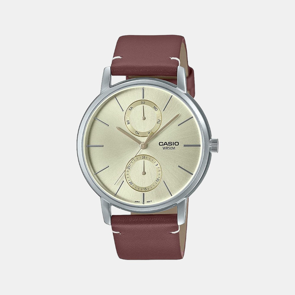 Casio Enticer Men Quartz Off White Dial Chronograph Leather Watch A2063