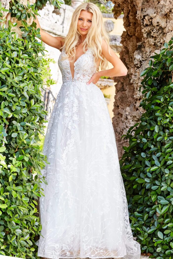 Jovani JB07646 Long Bridal Ballgown Beaded Lace Wedding Dress - view 2