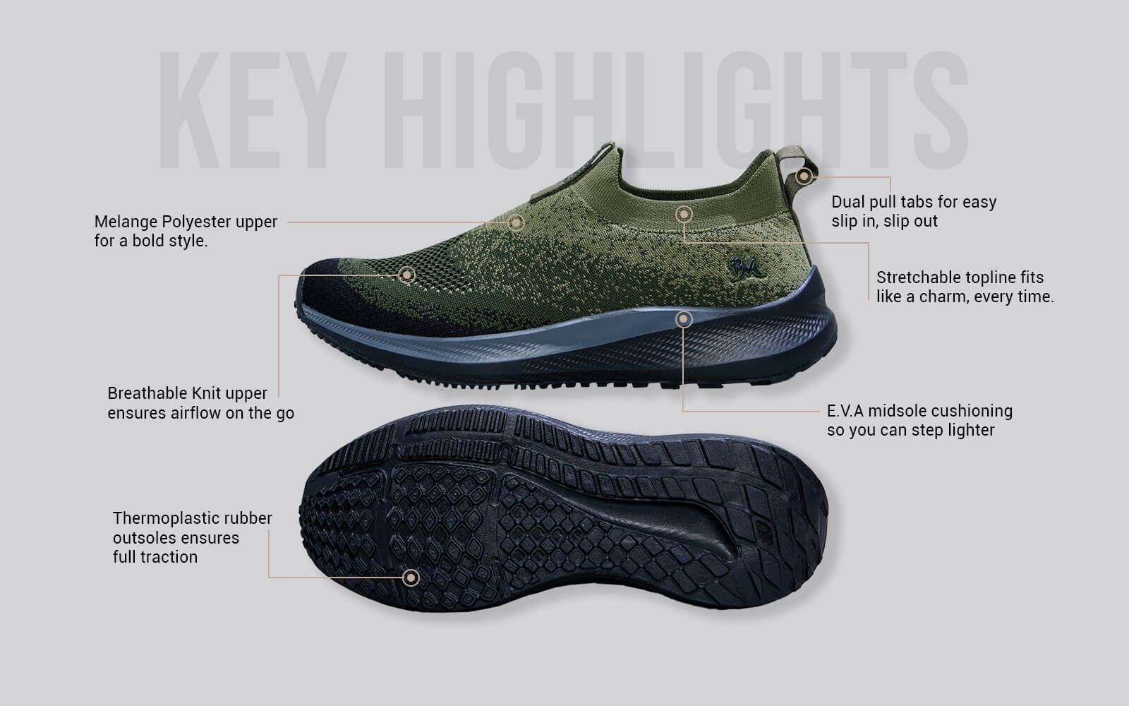 Neeman's Blend Knit Slip Ons : Olive-Black - view 4