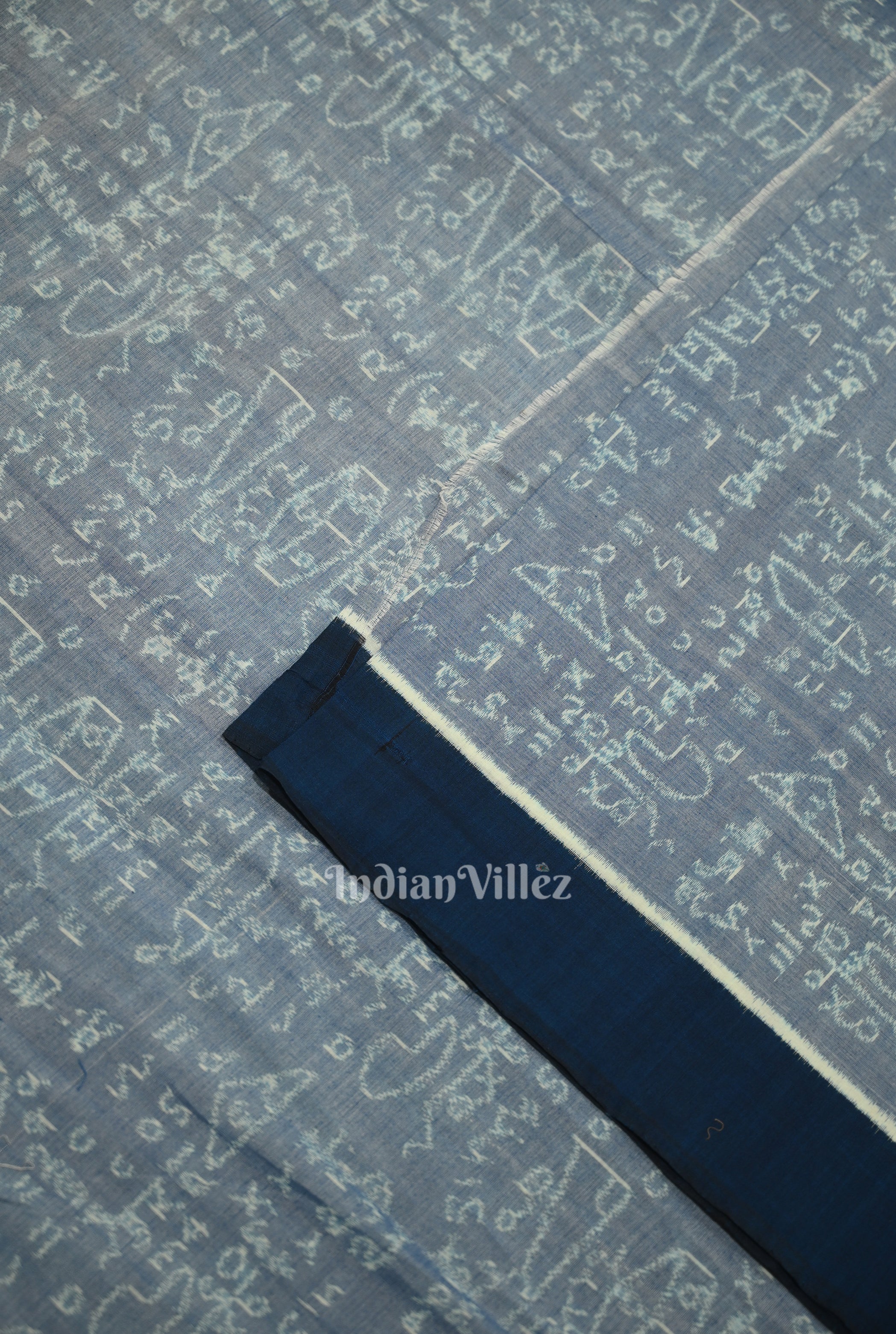 IndianVillèz Light Blue Dual Tone Mathematics Theme Sambalpuri Odisha Ikat Cotton Fabric - view 2