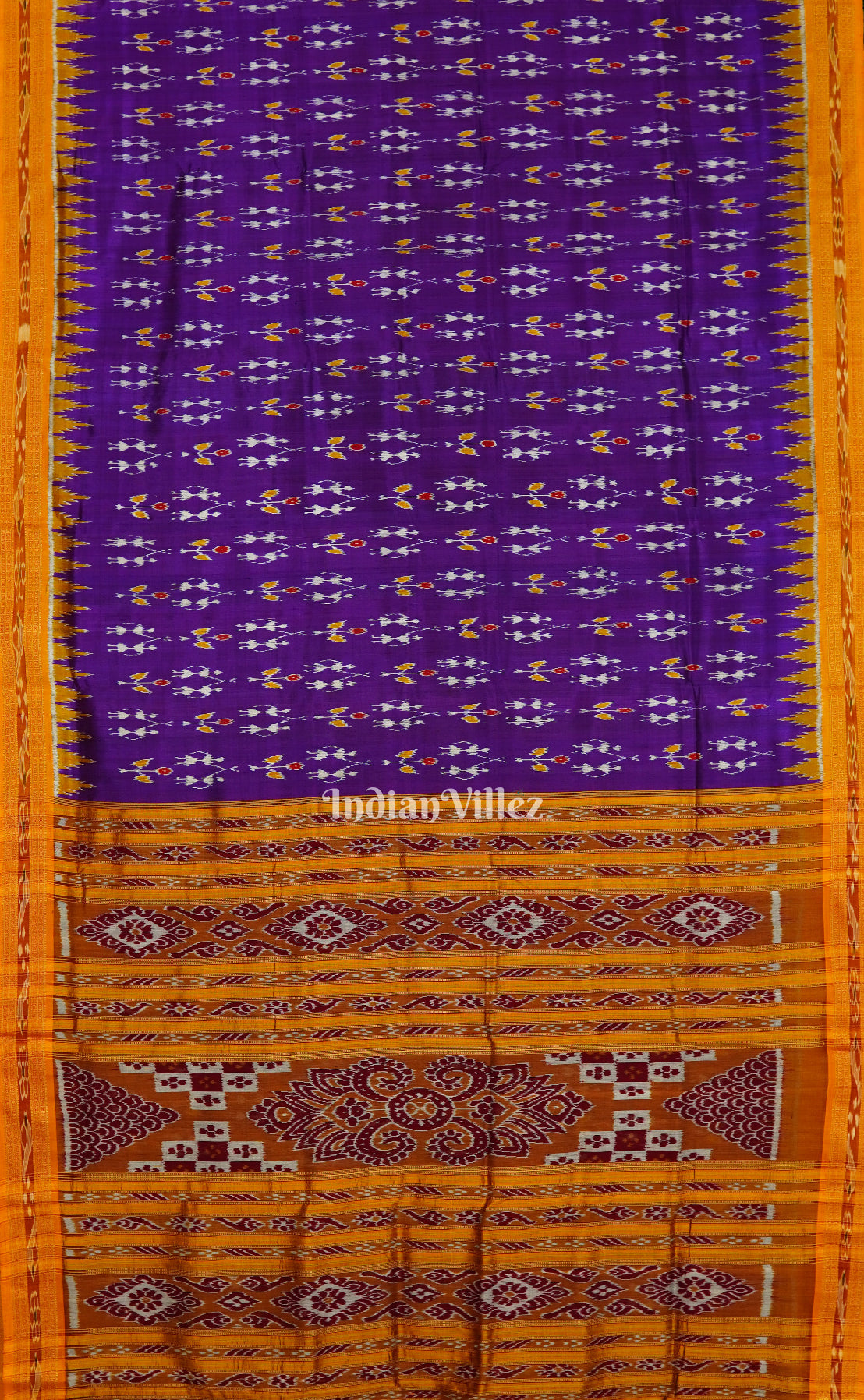 IndianVillèz Purple Tribal Theme Odisha Ikat Khandua Silk Saree