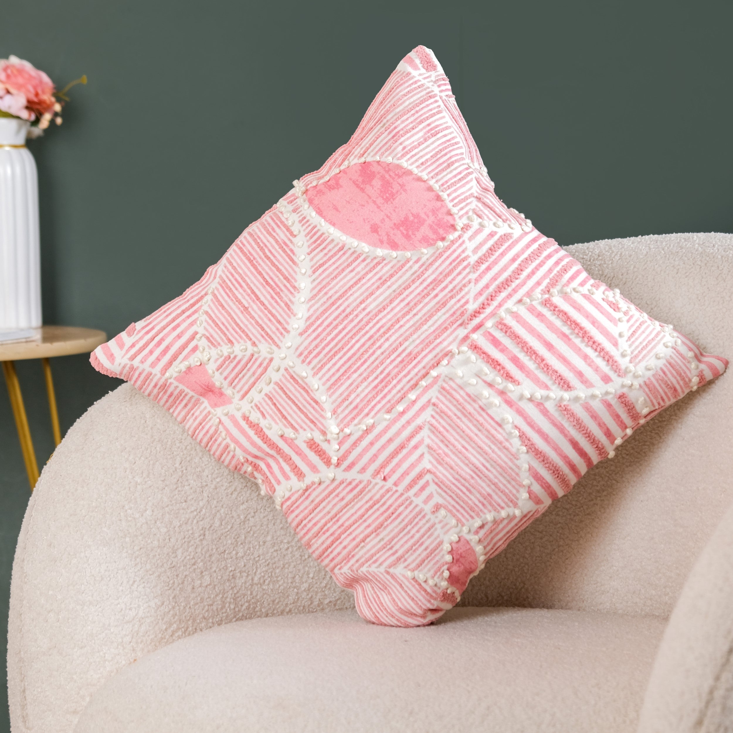 Nestasia Soft Pink Embroidered Couch Cushion Cover 40x40 cm - view 2