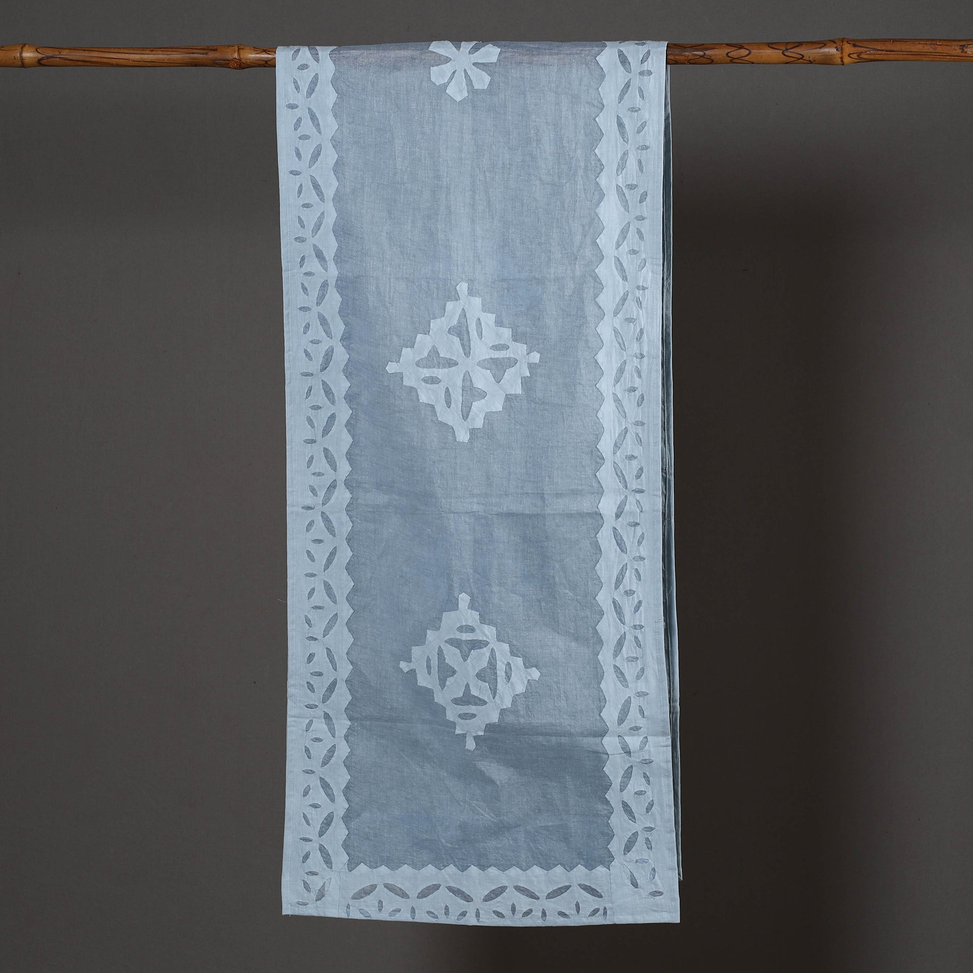 SHADES OF MARUDHARA Blue - Barmer Applique Cut Work Cotton Stole 06 - view 2