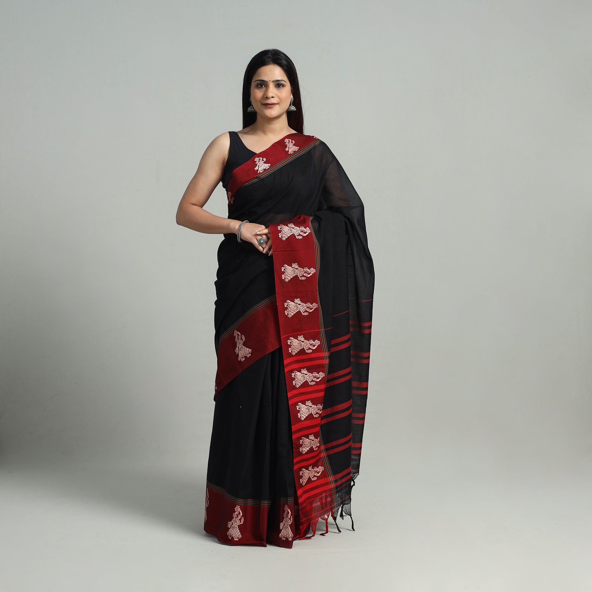 SOUTH KARGHA Black - Mercerised Cotton Thread Border Dharwad Saree 16