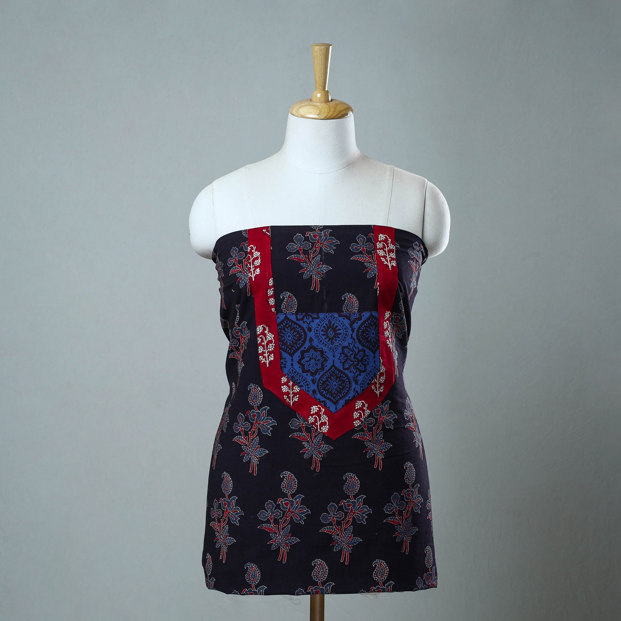 NOORI BAZAR Black - Block Printed Cotton Ajrakh Kurta Material (2.8 meter) 08