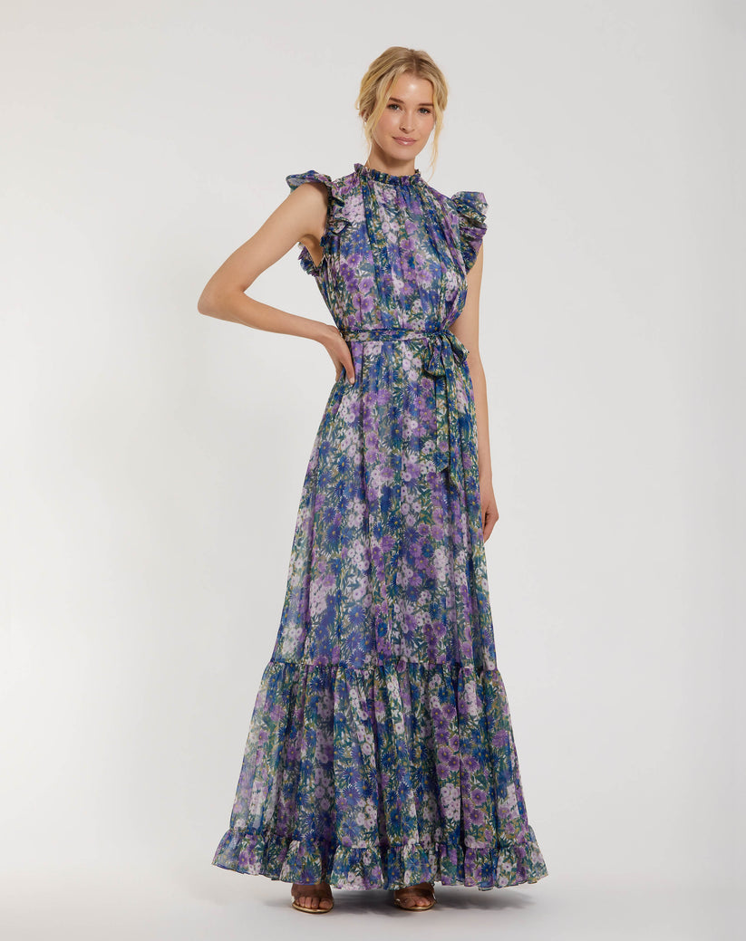 Mac Duggal 56116 A Line Floral Print Evening Formal Dress