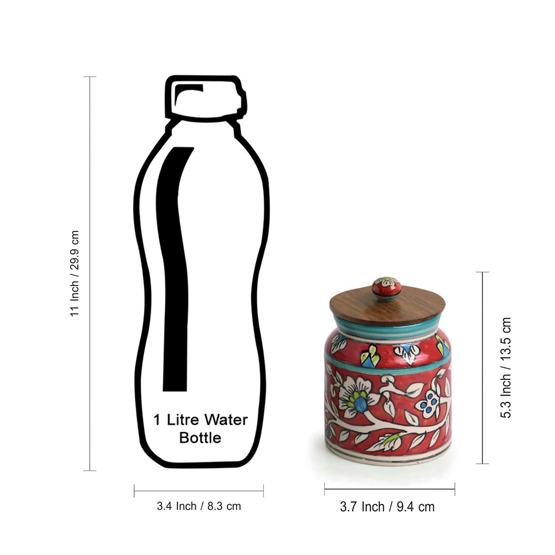 EXCLUSIVELANE 'Mughal Floral' Hand-Painted Ceramic Storage Jars & Containers with Tray (Set of 2, 440 ML) - view 8