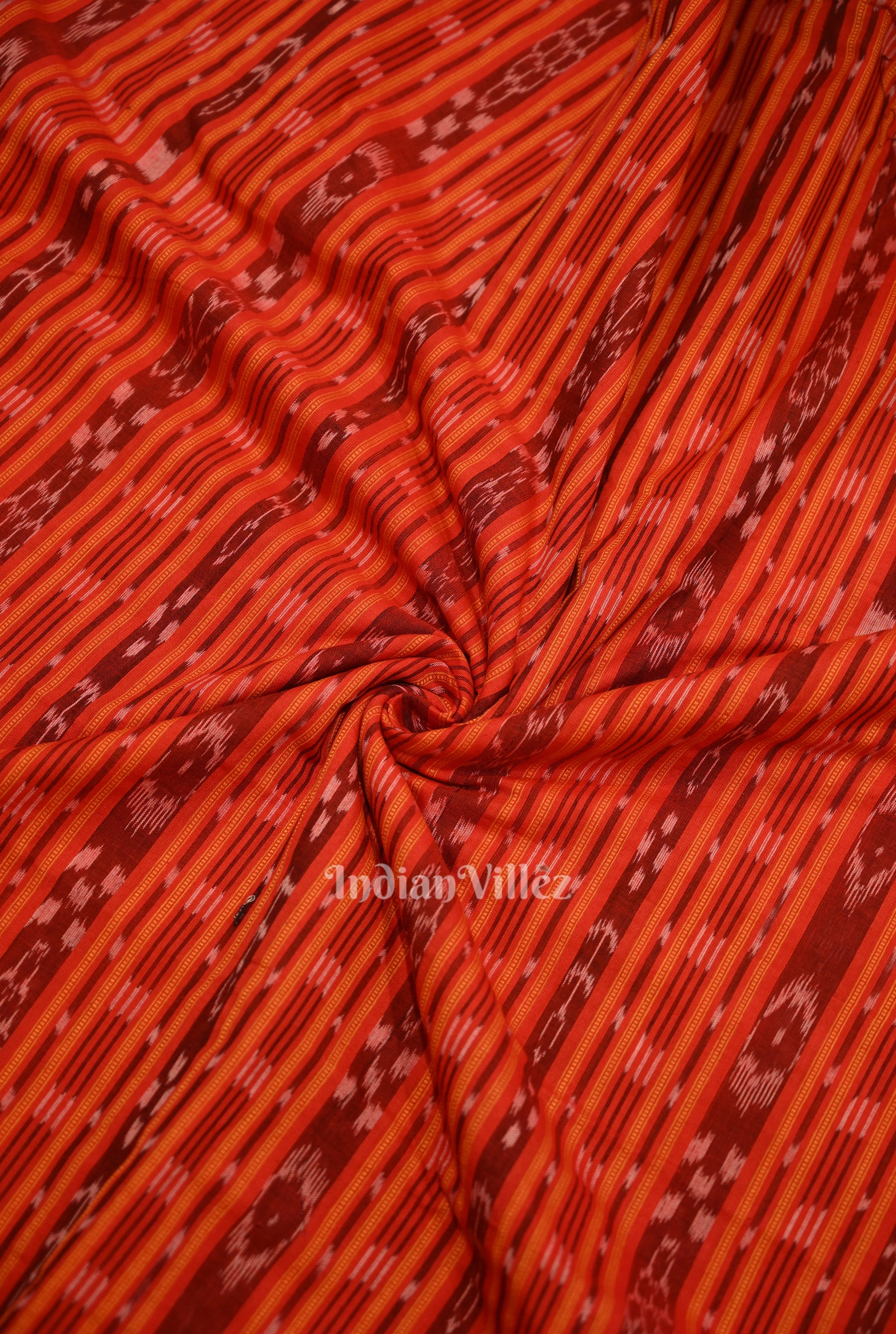 IndianVillèz Red Stripes Sambalpuri Odisha Ikat Cotton Fabric