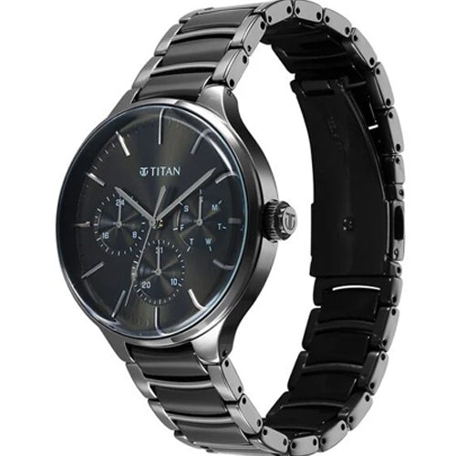 Titan Ceramic Fusion Multifunction Black Round Dial Two Toned Stainless Steel Strap Watch For Men 42mm 90148KD06 - view 2