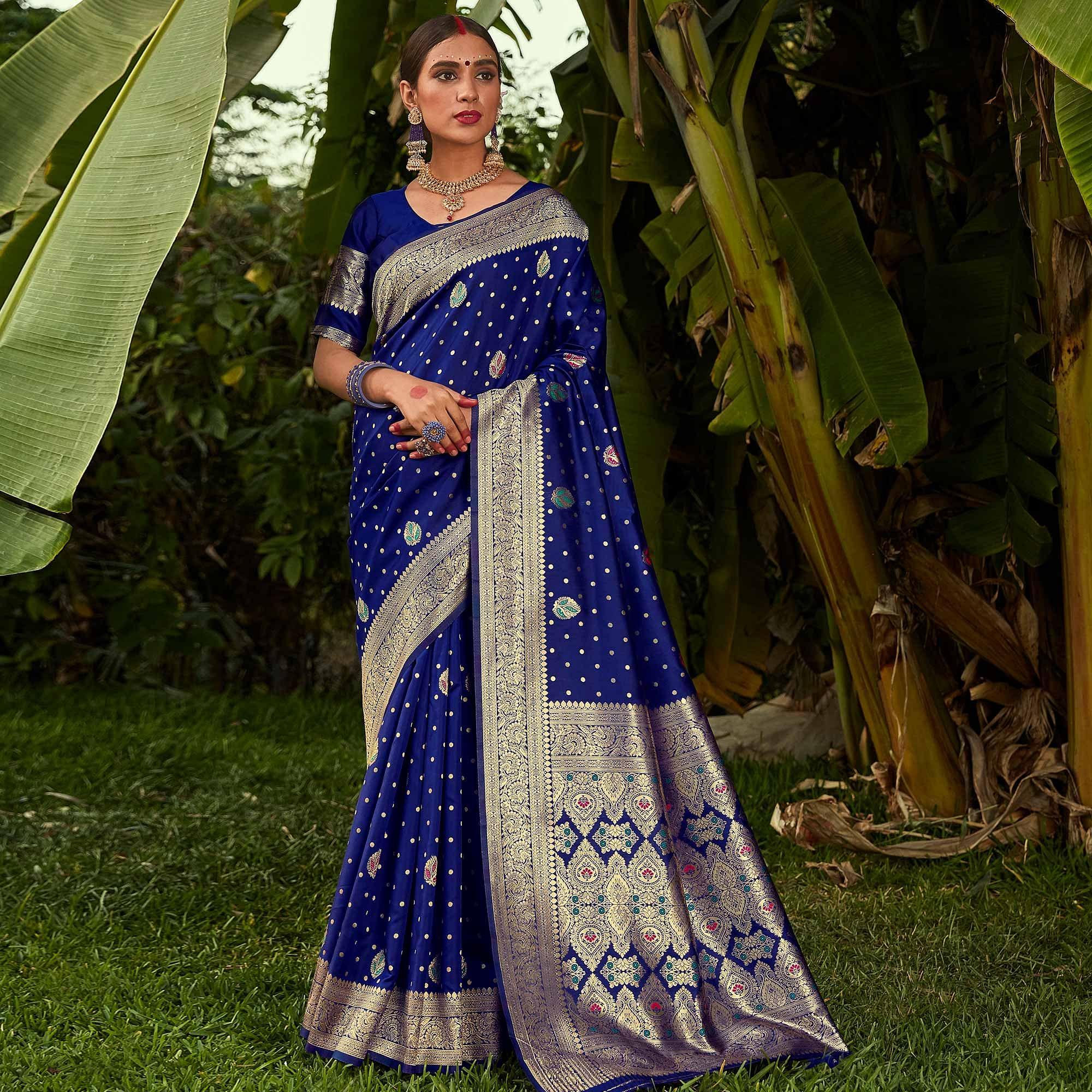 Peachmode Glorious Blue Colored Festive Wear Woven Designer Silk Saree