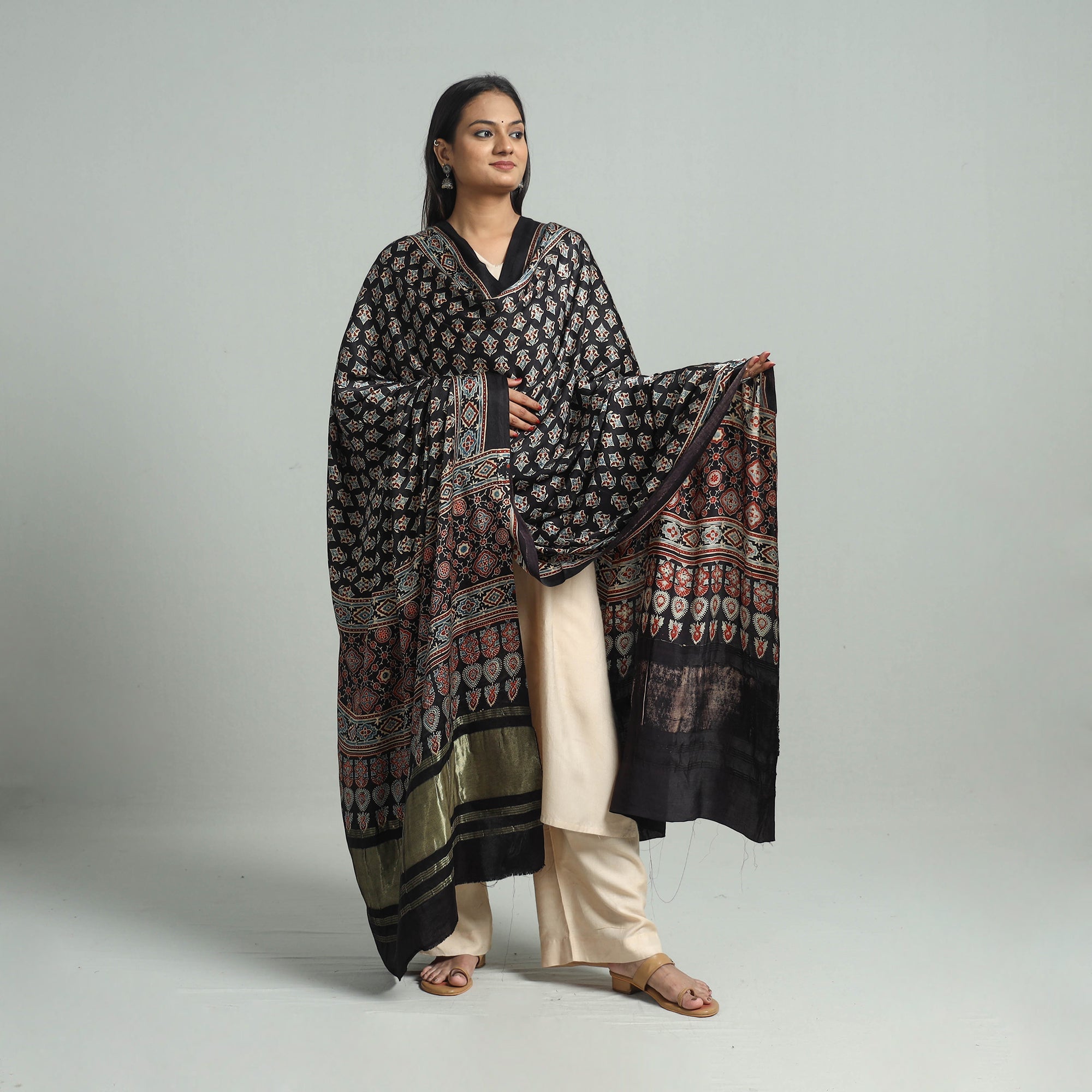 KACHCHH JI CHHAAP Black - Modal Silk Block Print Ajrakh Dupatta 80 - view 2