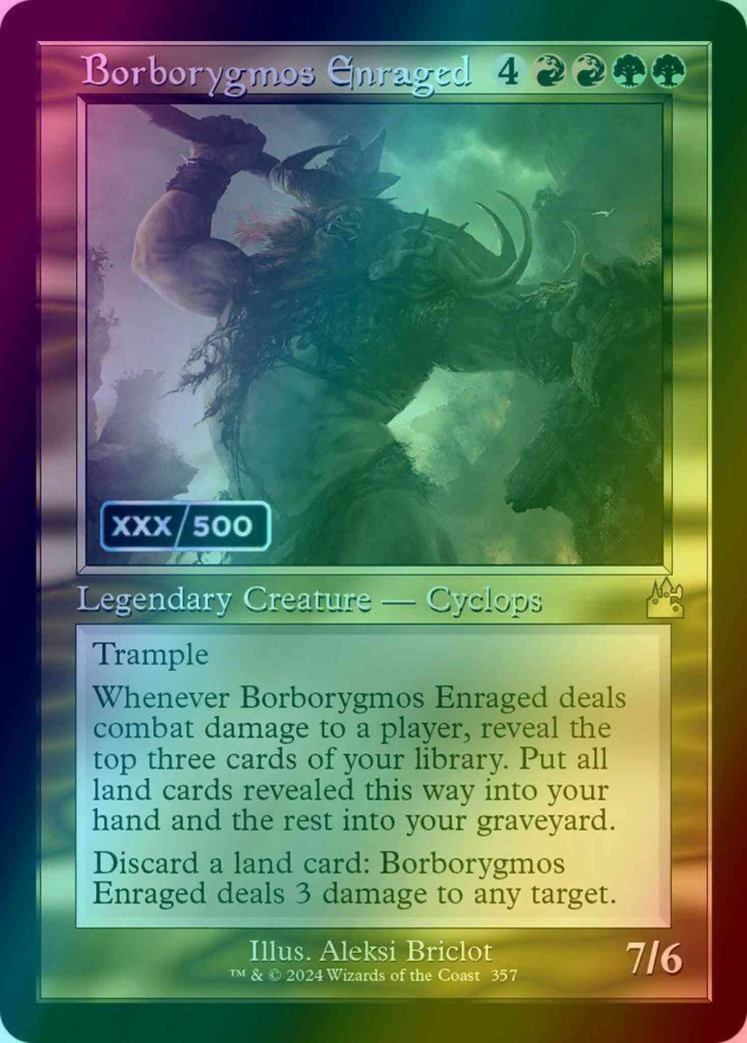 Serial numbered 357z – Magic Borborygmos Enraged - Serial Numbered [357z] [Retro Frame] [Ravnica Remastered] [Foil]