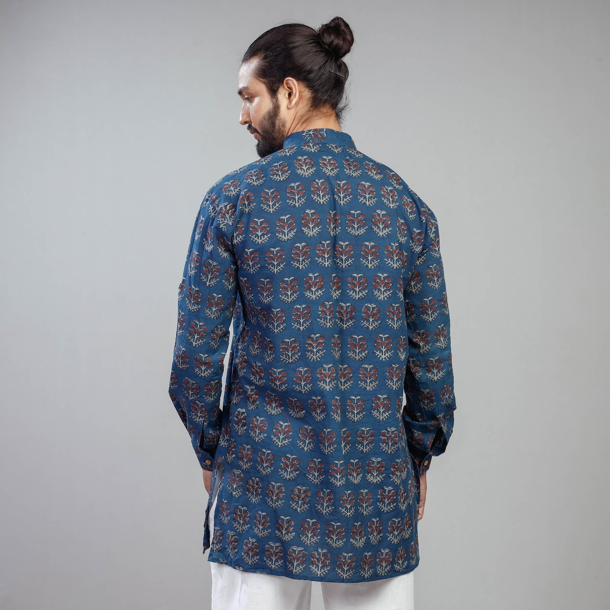 ITOKRI CASUALS Blue - Akola Block Printed Cotton Men Short Kurta - view 5