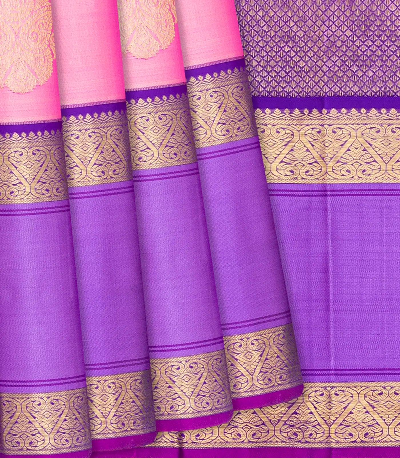 RmKV Baby Pink Handloom Kanchipuram Korvai Silk Saree With Zari Buttas-Baby Pink