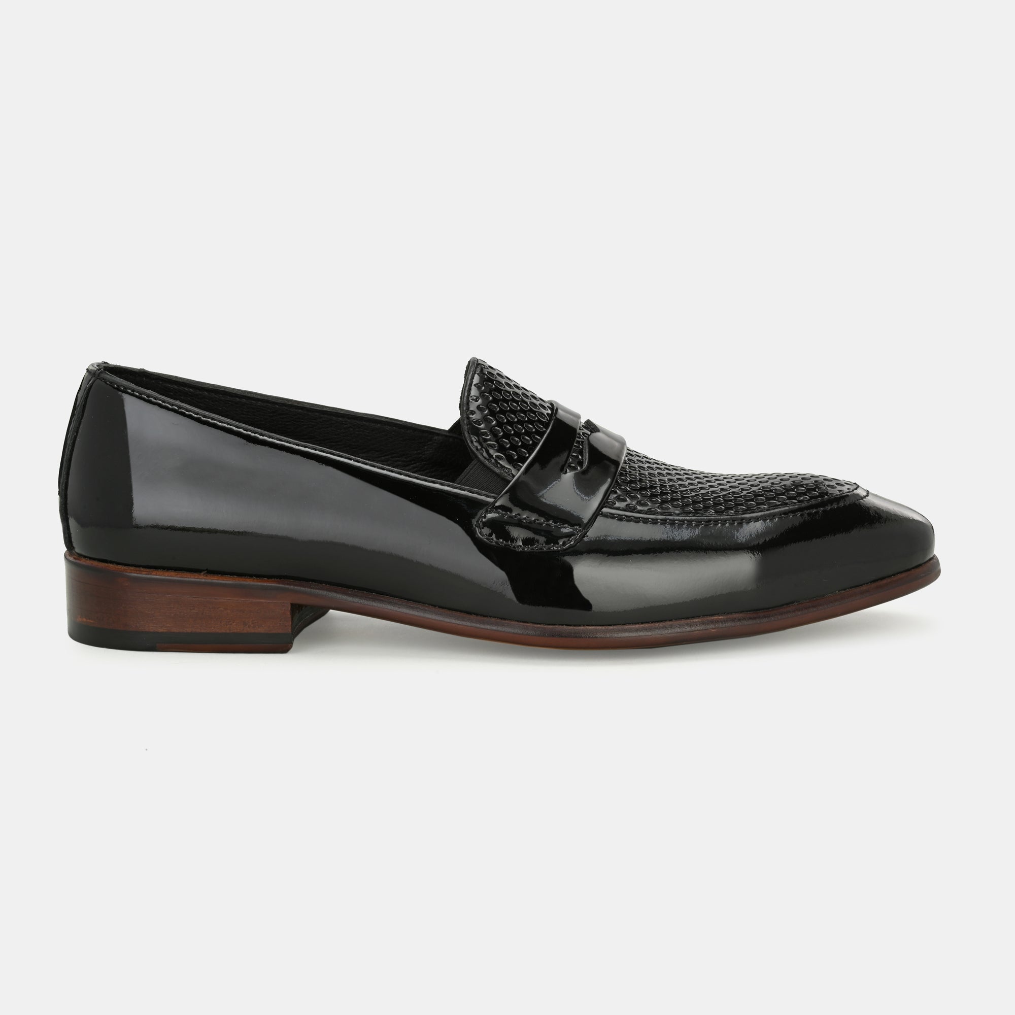 Patent Black Perforated Penny Loafers by Lafattio - view 8