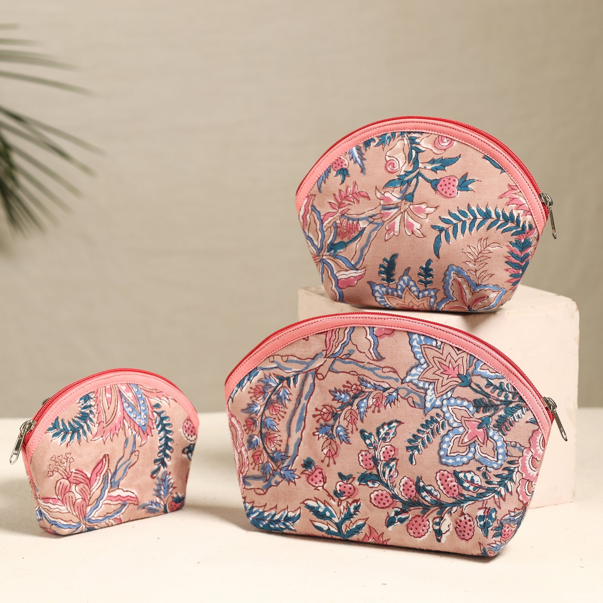 ITOKRI CRAFTS INITIATIVE Beige - Handmade Cotton Toiletry Bags (Set of 3) 157