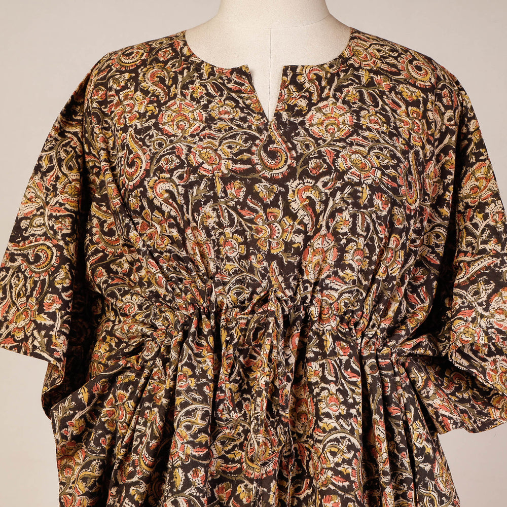 CHUTNEY CRAFT STUDIO Black - Block Print Cotton Kalamkari Kaftan with Tie-Up Waist (Short) - view 3