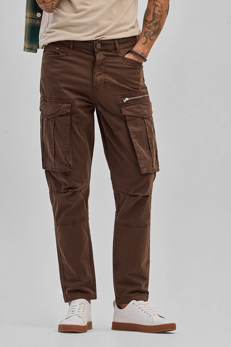 SNITCH Brown Relaxed Fit Cargo Pants