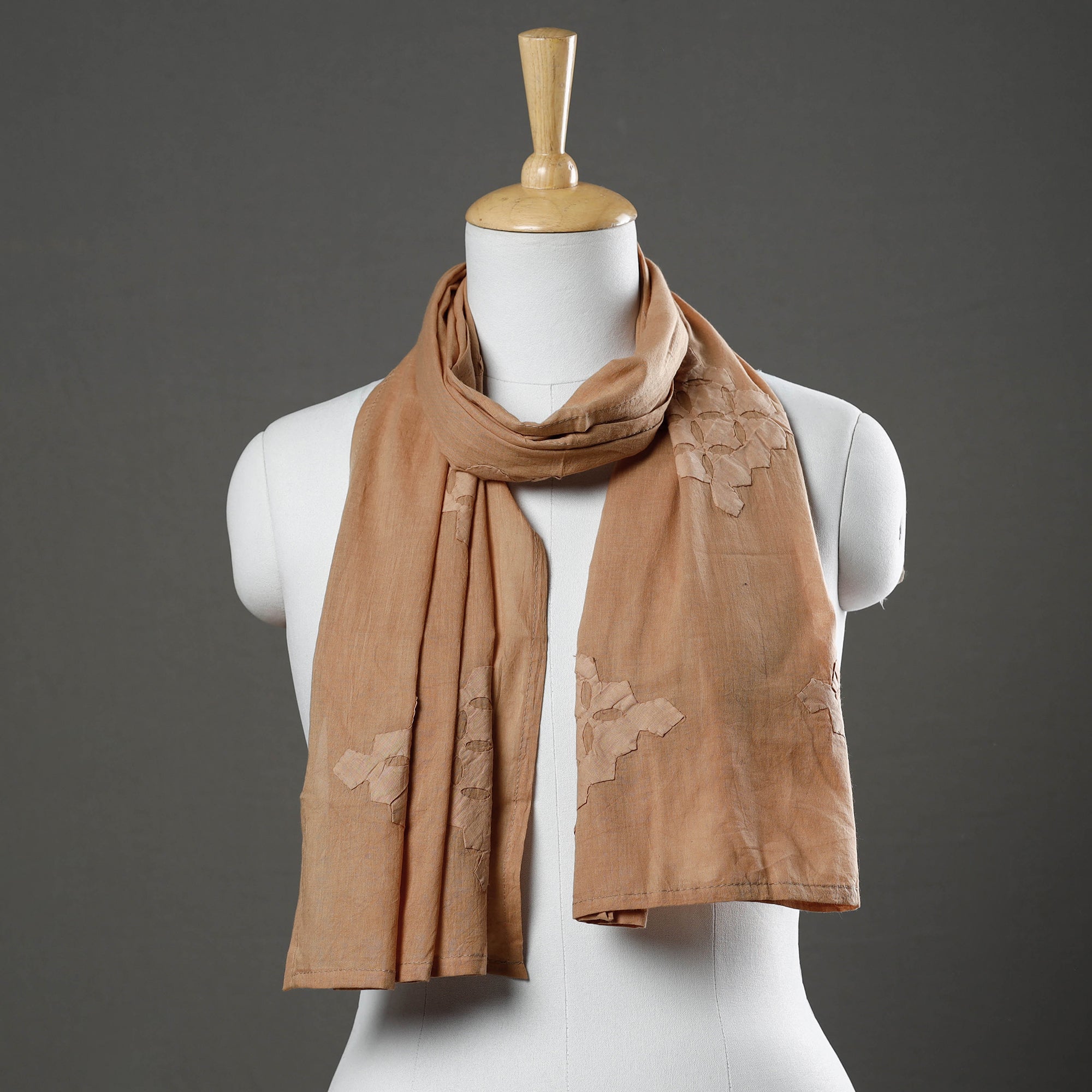 SHADES OF MARUDHARA Brown - Barmer Applique Cutwork Cotton Stole