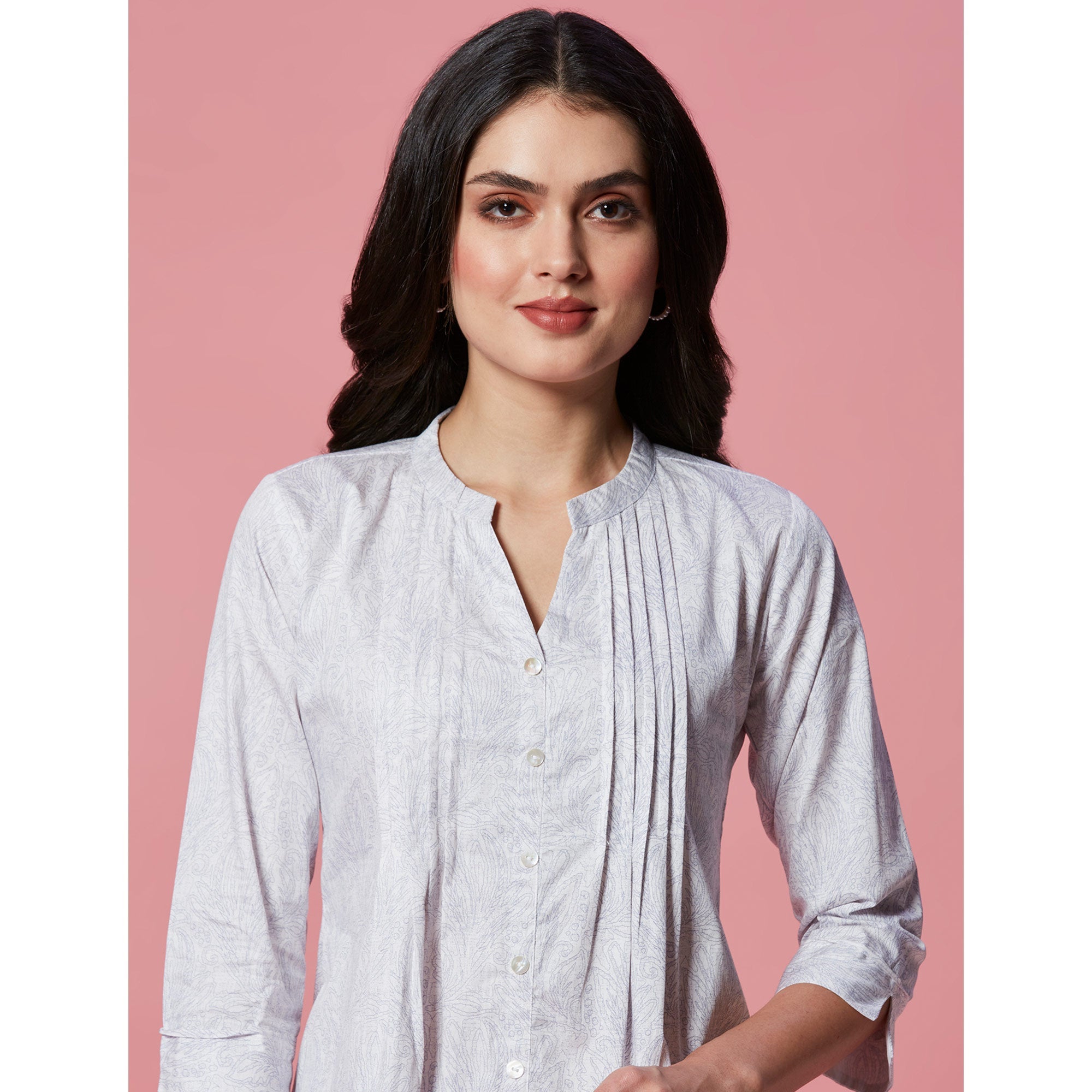 Peachmode White Printed Pure Cotton A-Line Top - view 8