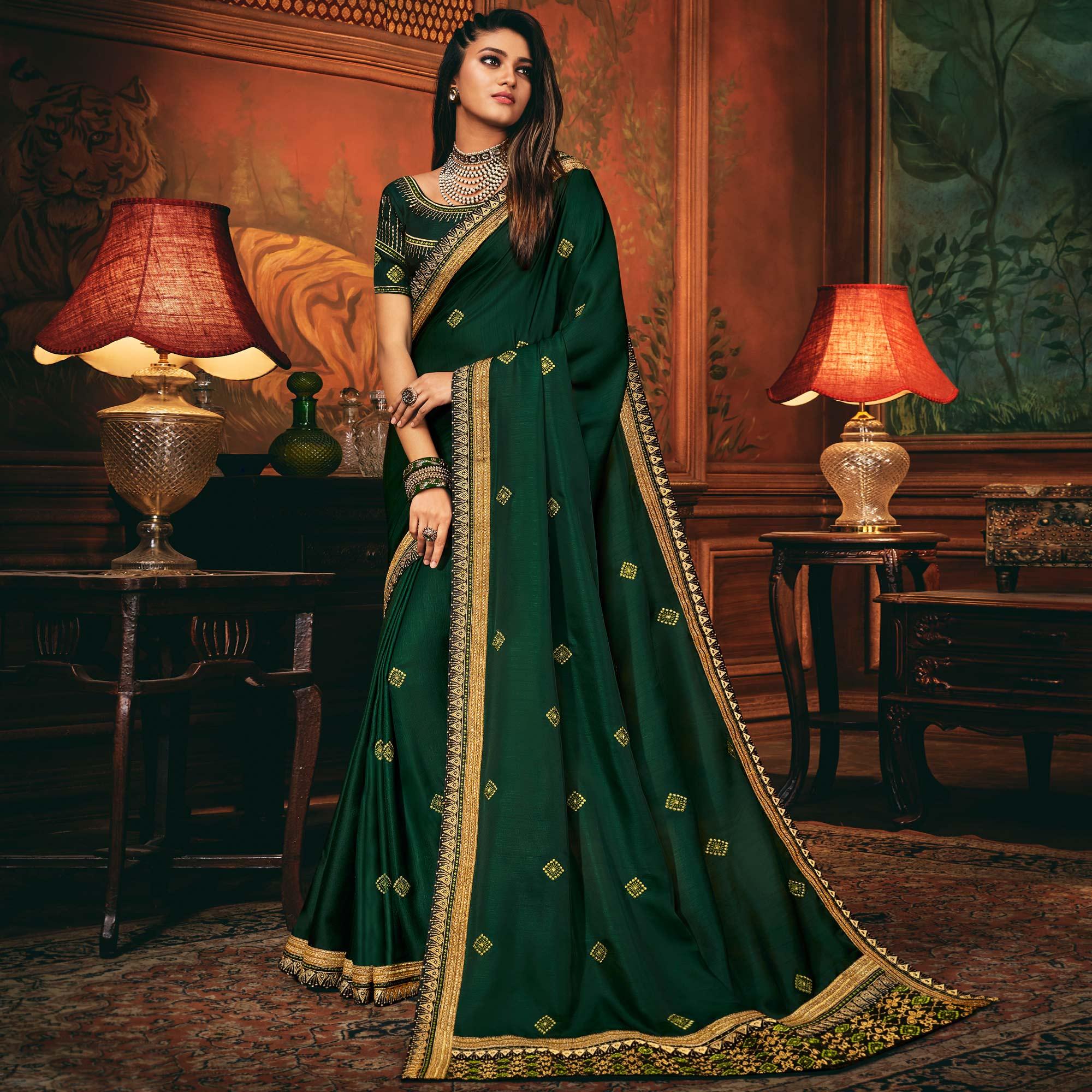 Green sarees – BlackTree green-festive-wear-woven-silk-saree-120866