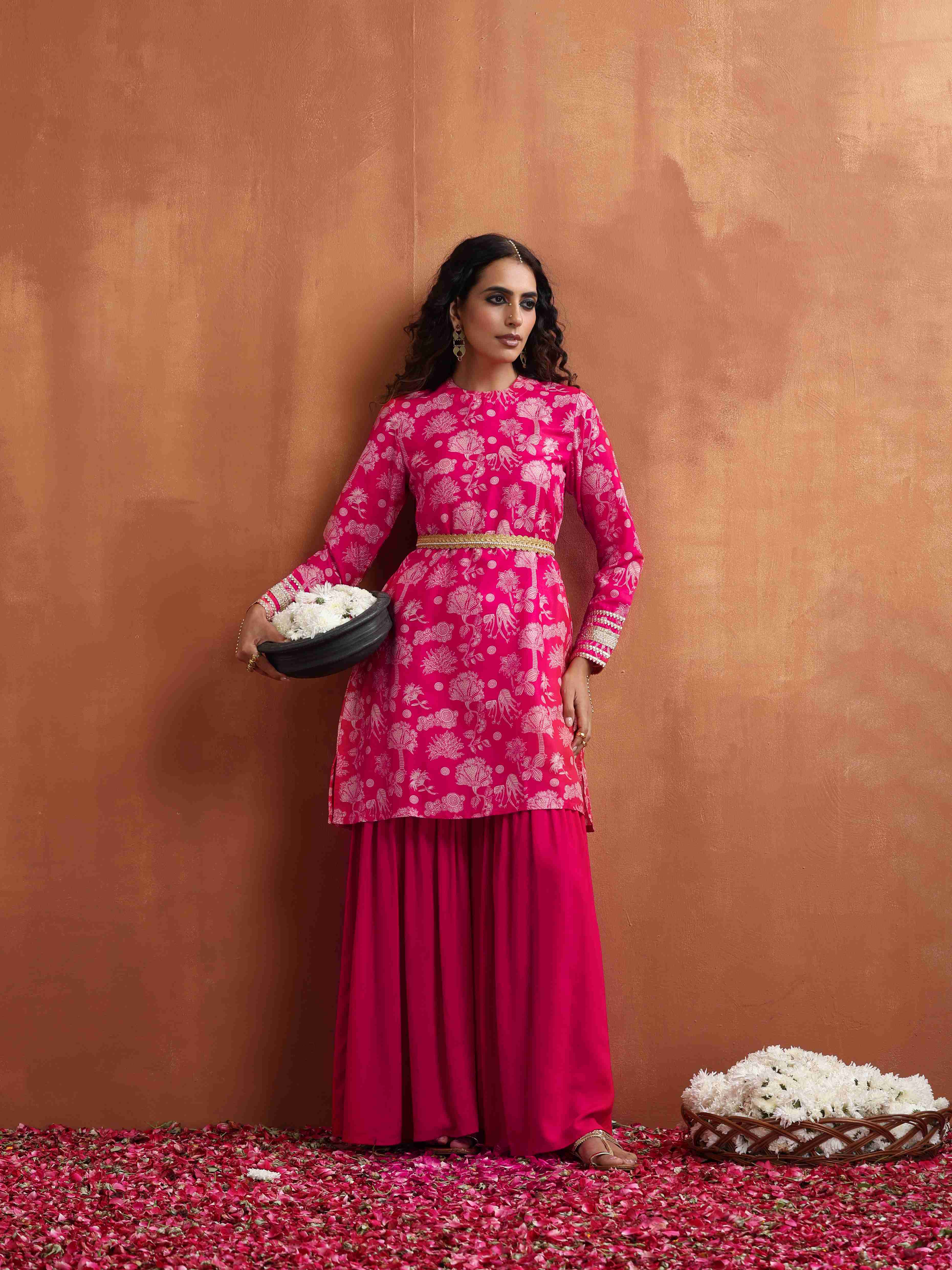 trueBrowns Red Print Sharara Set - view 8