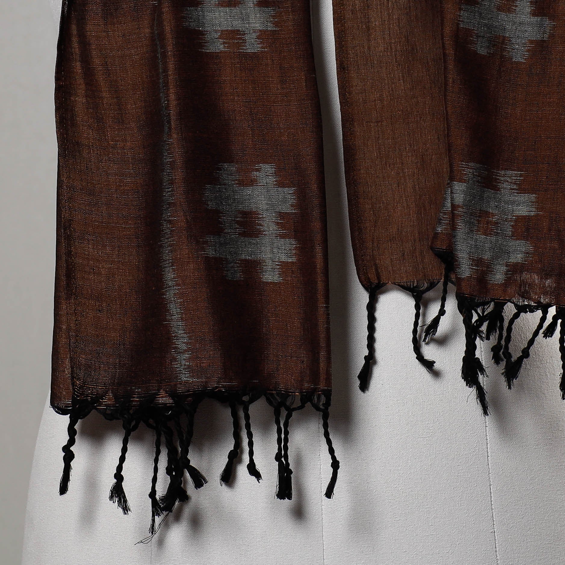 ASHOKA ASSEMBLE - CELEBRATING CRAFTS OF ODISHA Brown - Maniabandha Ikat Handloom Cotton Stole with Tassels - view 3