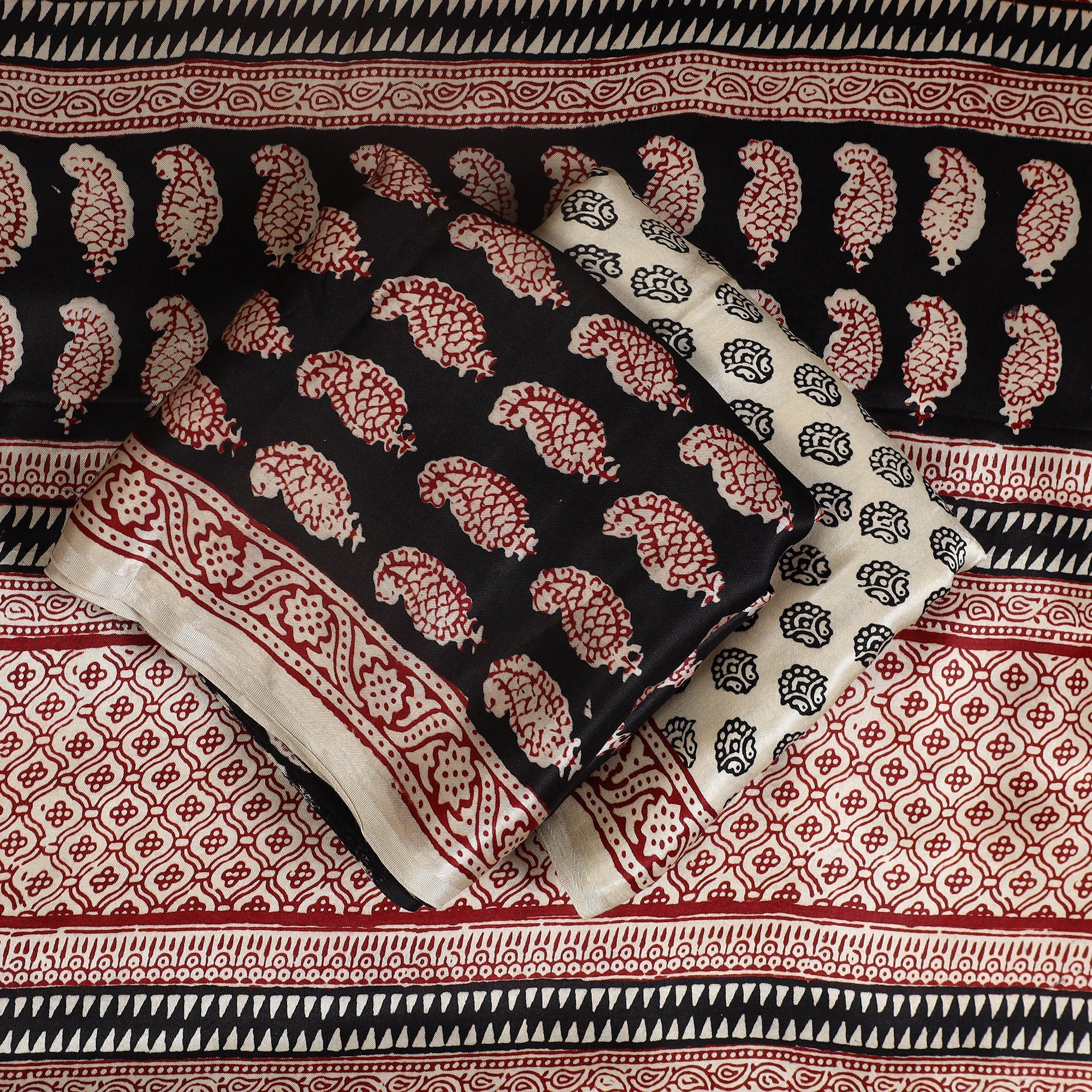 BAGH PRINTS BY MOHAMMED BILAL KHATRI Black - 3pc Modal Silk Bagh Print Suit Material Set 09 - view 2