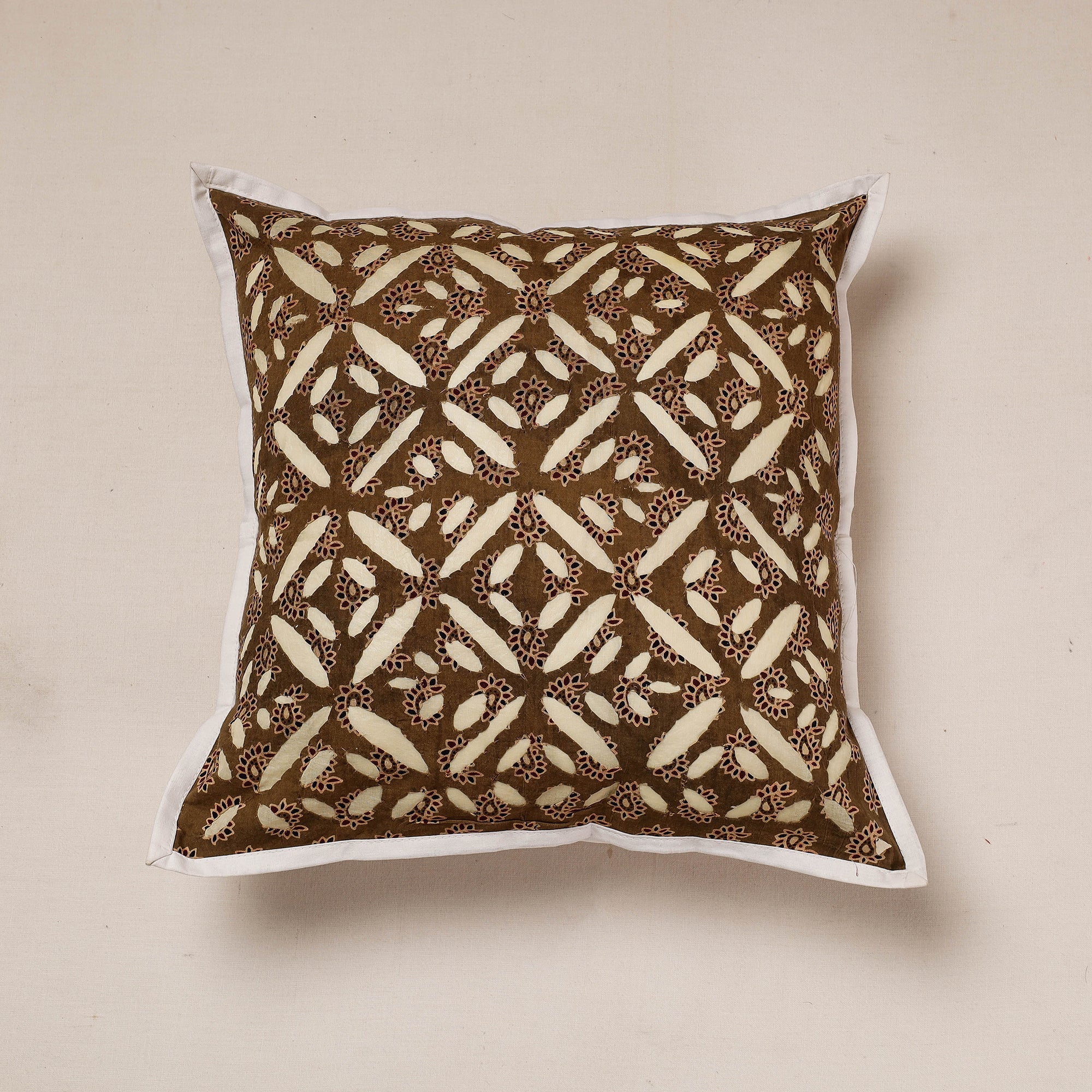 SHADES OF MARUDHARA Brown - Cutwork Cotton Applique Cushion Cover (16 x 16 in)