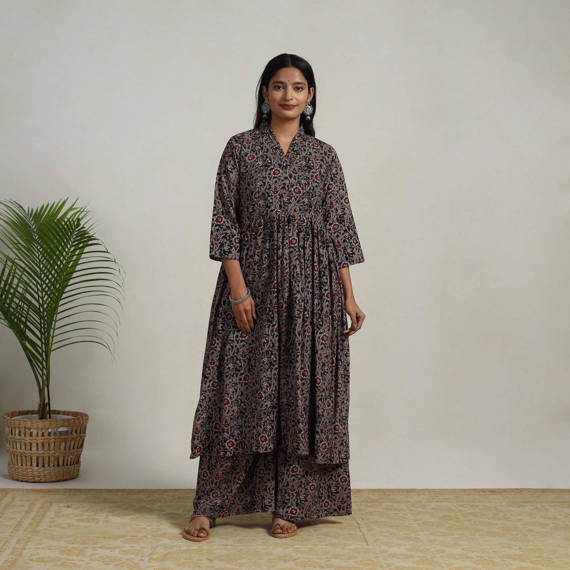 ITOKRI CASUALS Black - Flared Cotton Block Print Kalamkari Kurta Set 06