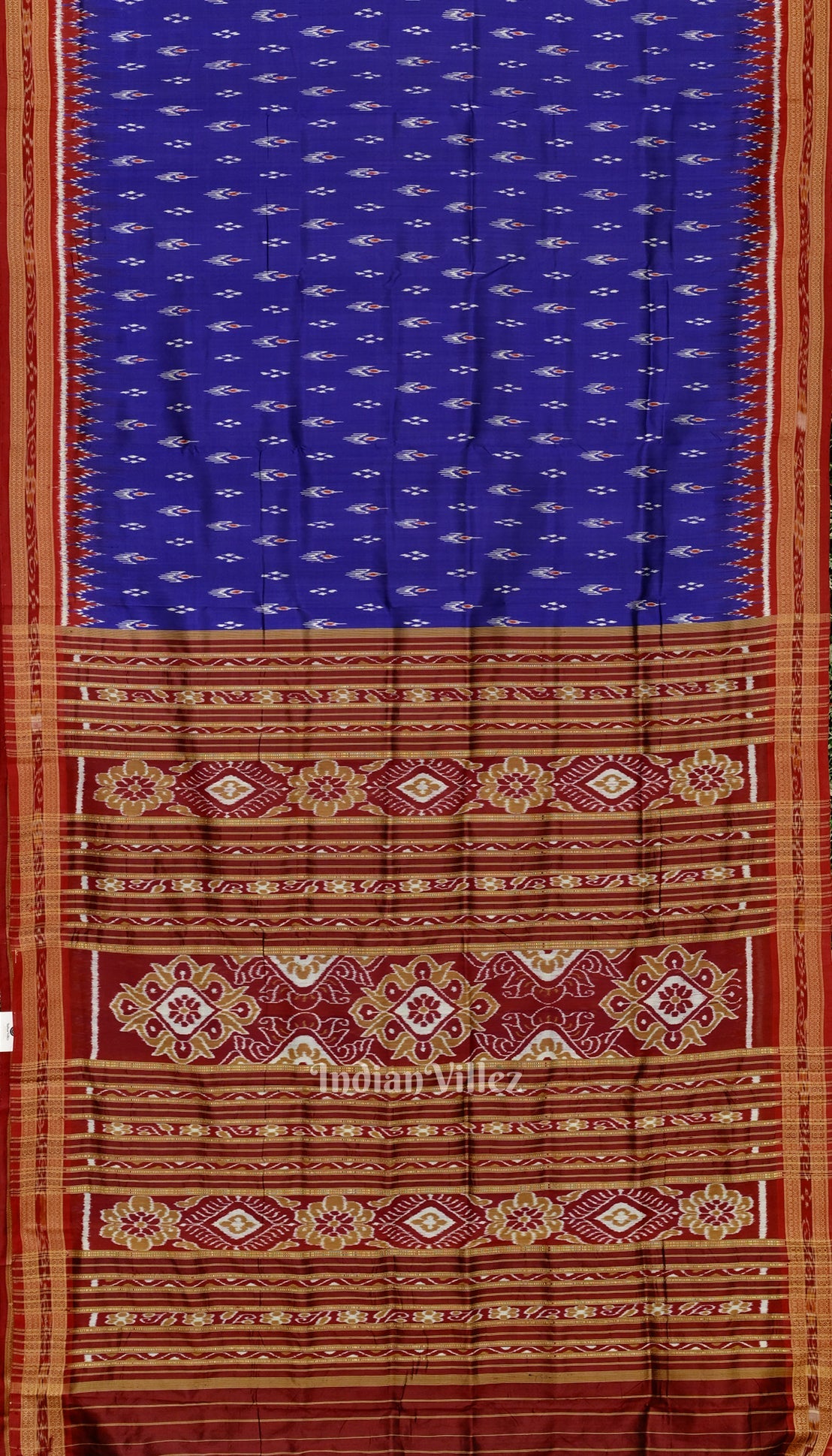IndianVillèz Blue Mayur Chandrika Odisha Ikat Khandua Silk Saree