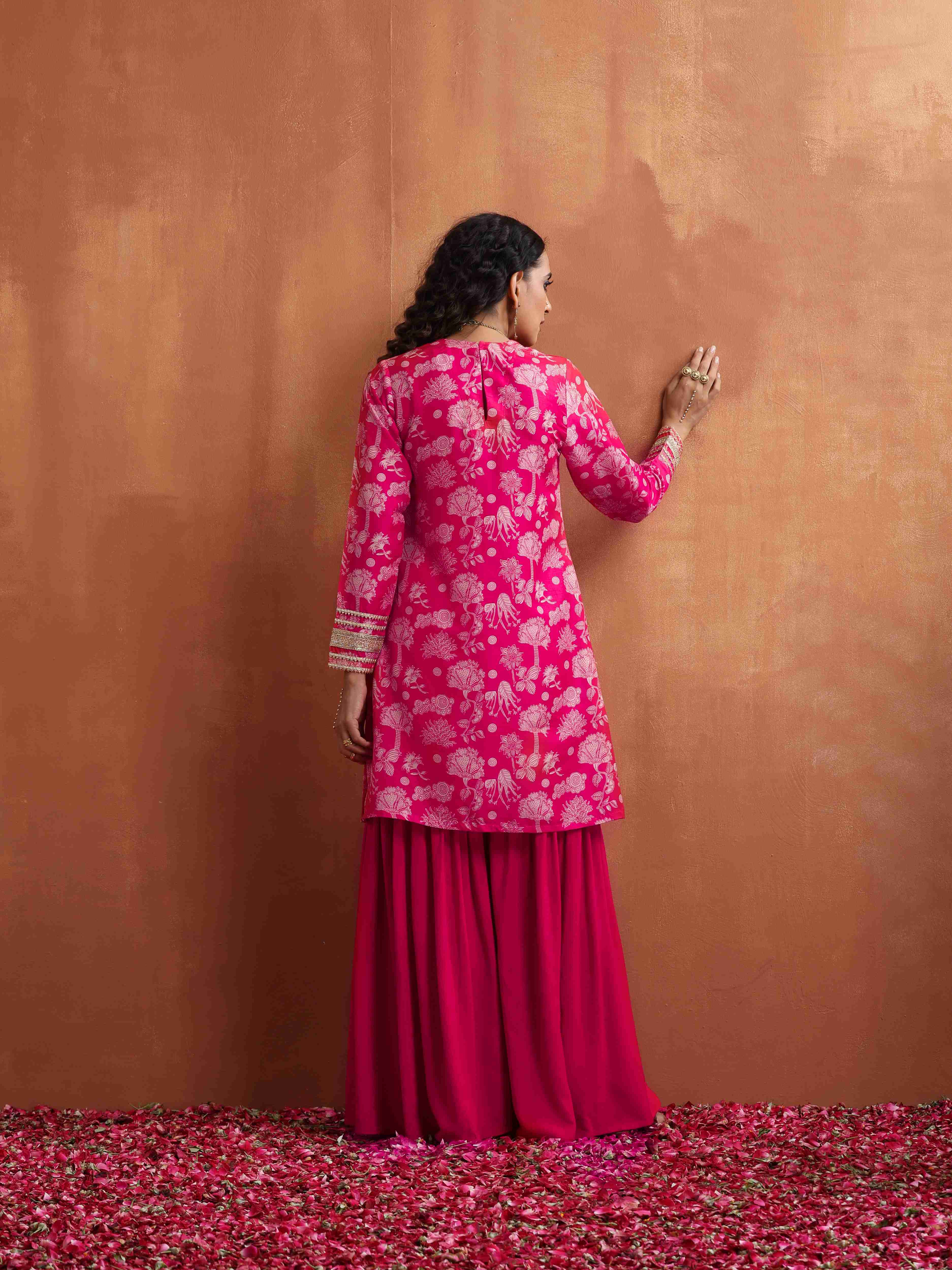 trueBrowns Red Print Sharara Set - view 6