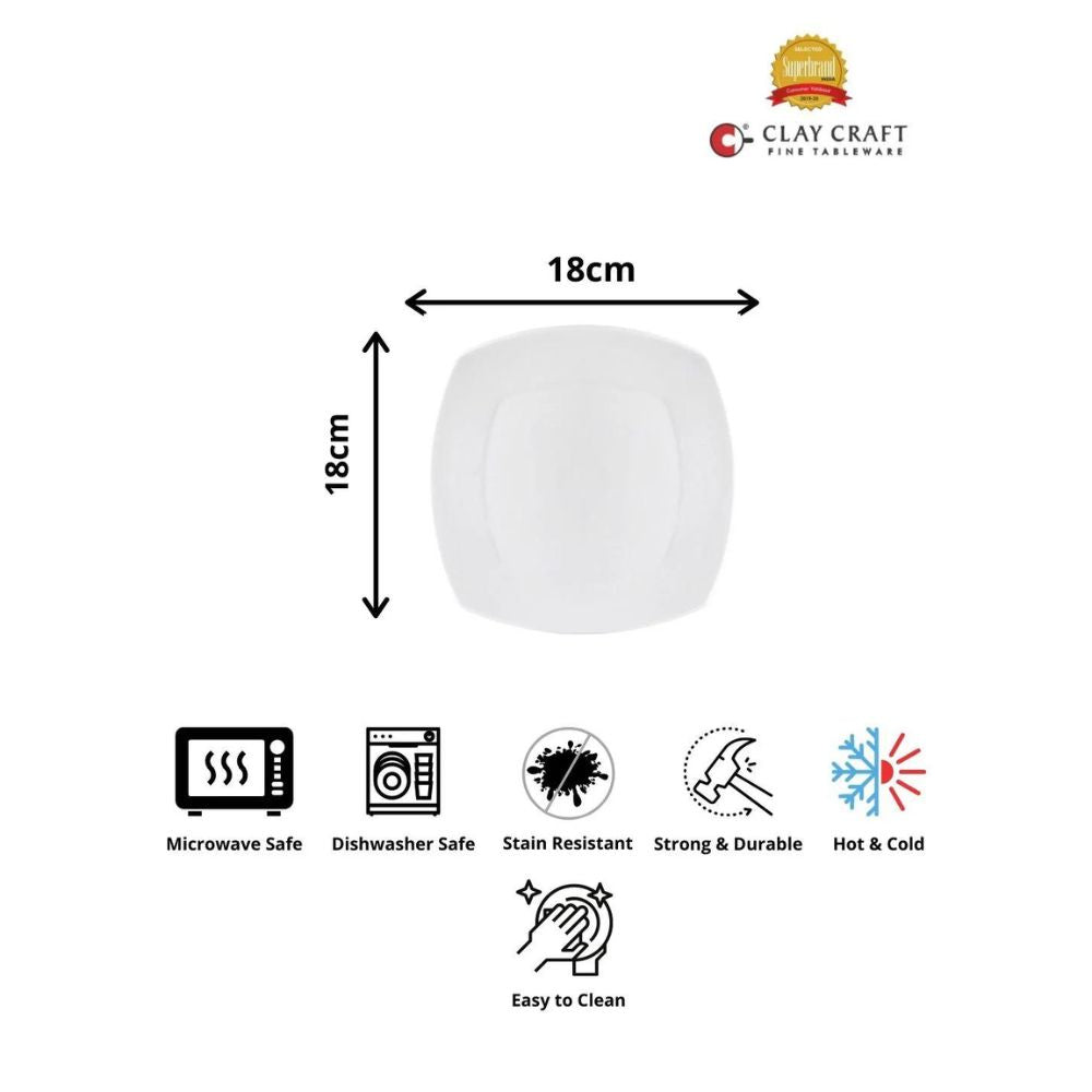 Clay Craft Ceramic Basic Quarter Plate Zen Square | White | Set of 4 Pc - view 2