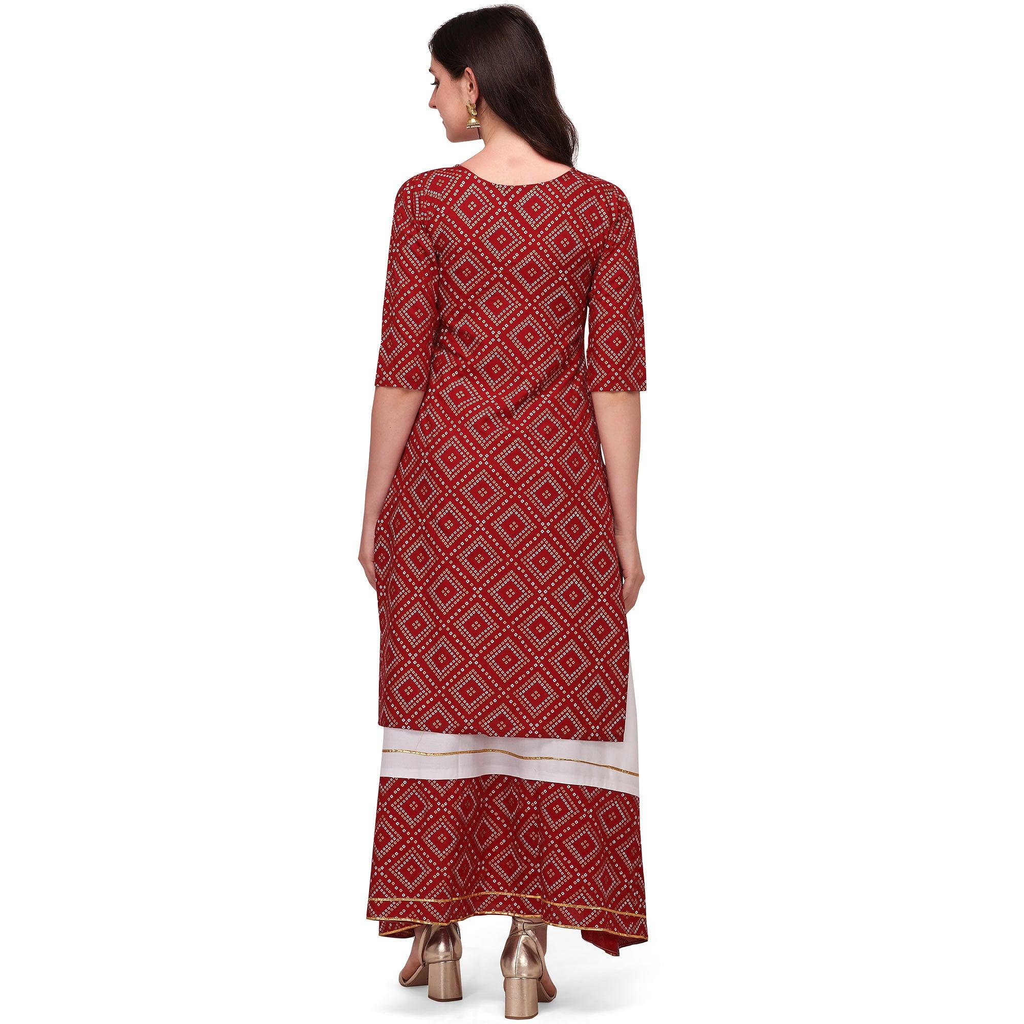 Peachmode Seller Maroon Casual Wear Printed Rayon Kurti - Skirt Set - view 6