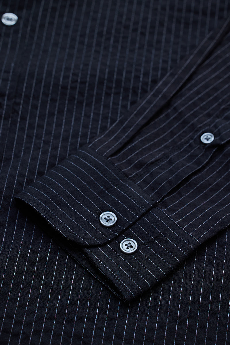 SNITCH Black Slim Fit Stripes Shirt - view 8