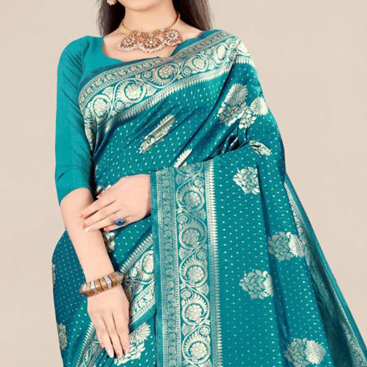 BlackTree green-festive-wear-woven-banarasi-silk-saree-129768 - view 2