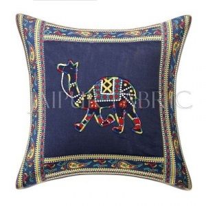 JaipurFabric® Blue Camel Design Patchwork & Applique Cushion Cover - view 3