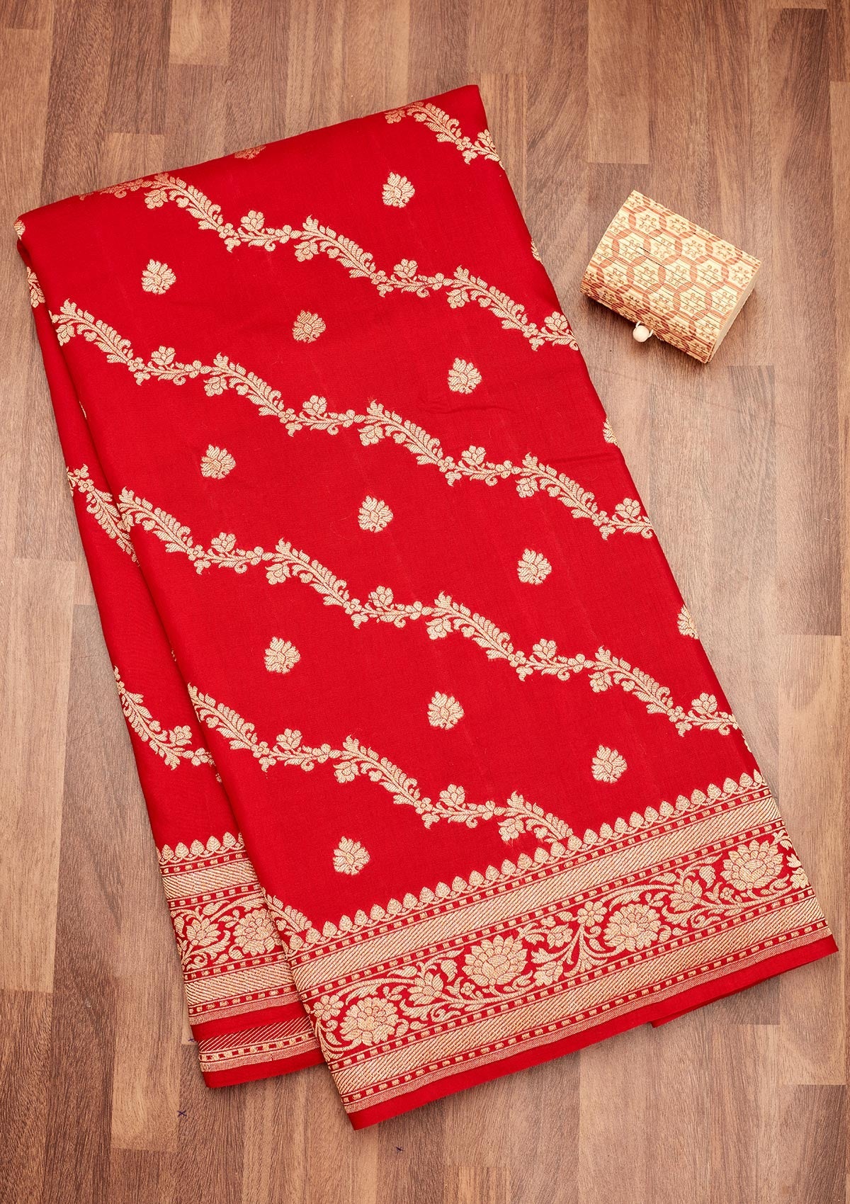 Koskii Red Zariwork Pure Silk Saree – Women's