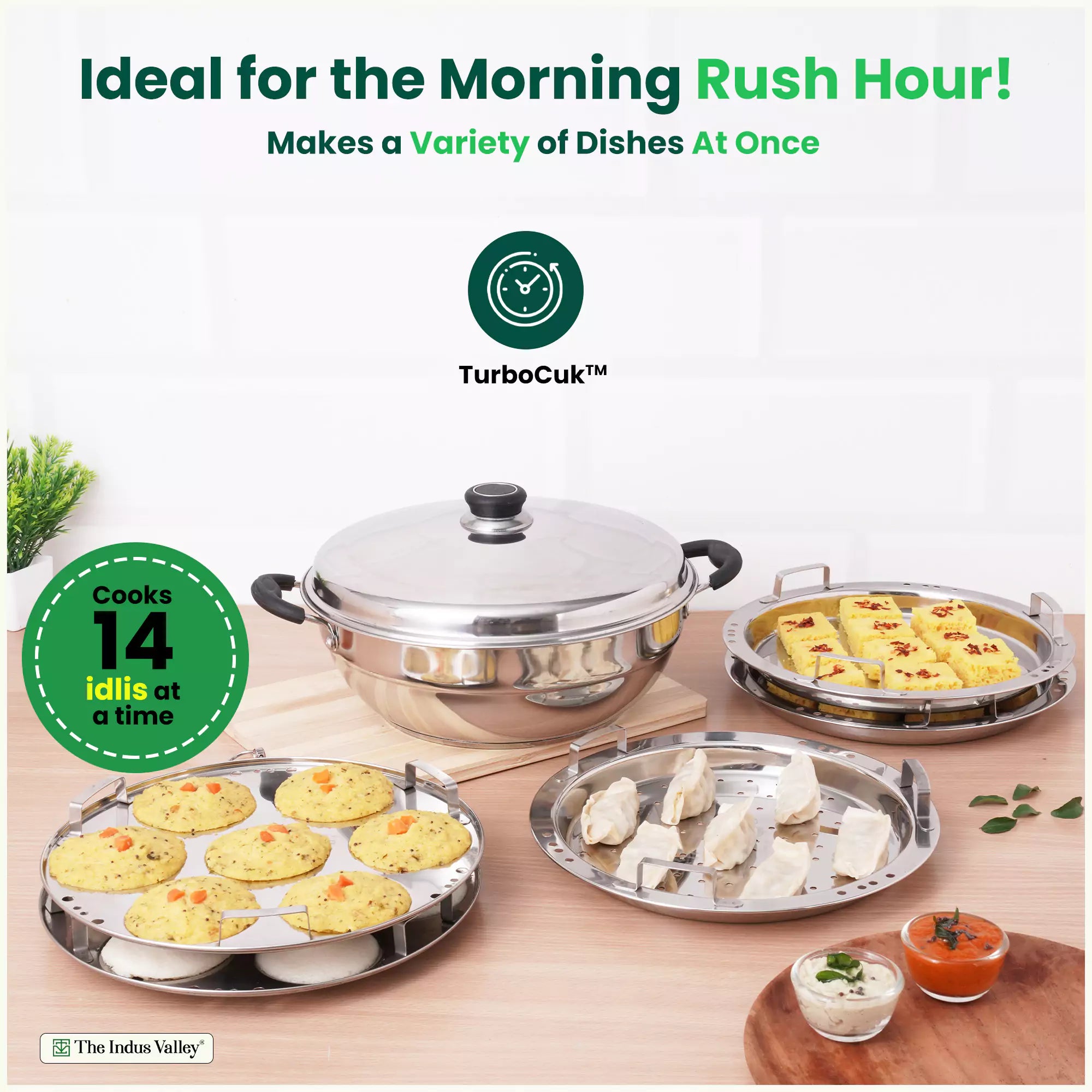 The Indus Valley Tri-Steel Premium Stainless Steel Idli/ Dhokla/ Momo Maker/ Multi Pot/ Veg Steaming Set, Tri-ply Induction Bottom, 7 pit, 5 Plates, 4 - view 7
