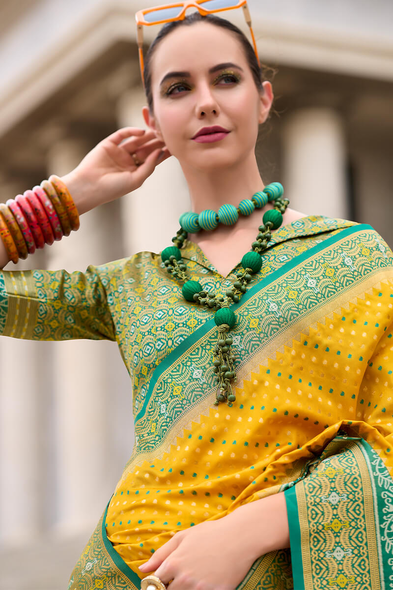 Rajpath Ebullience Yellow Patola Silk Saree with Embrocation Blouse Piece - view 2