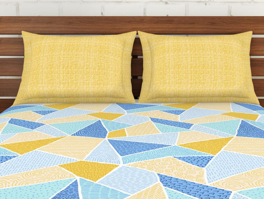 Spaces India Geometric Lemon - Yellow 100% Cotton Double Bedsheet - Atrium By Spaces - view 3