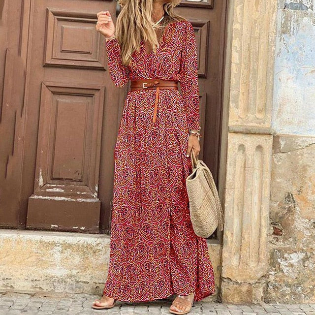 Women Elegant Casual Long Sleeve Maxi Dress ..